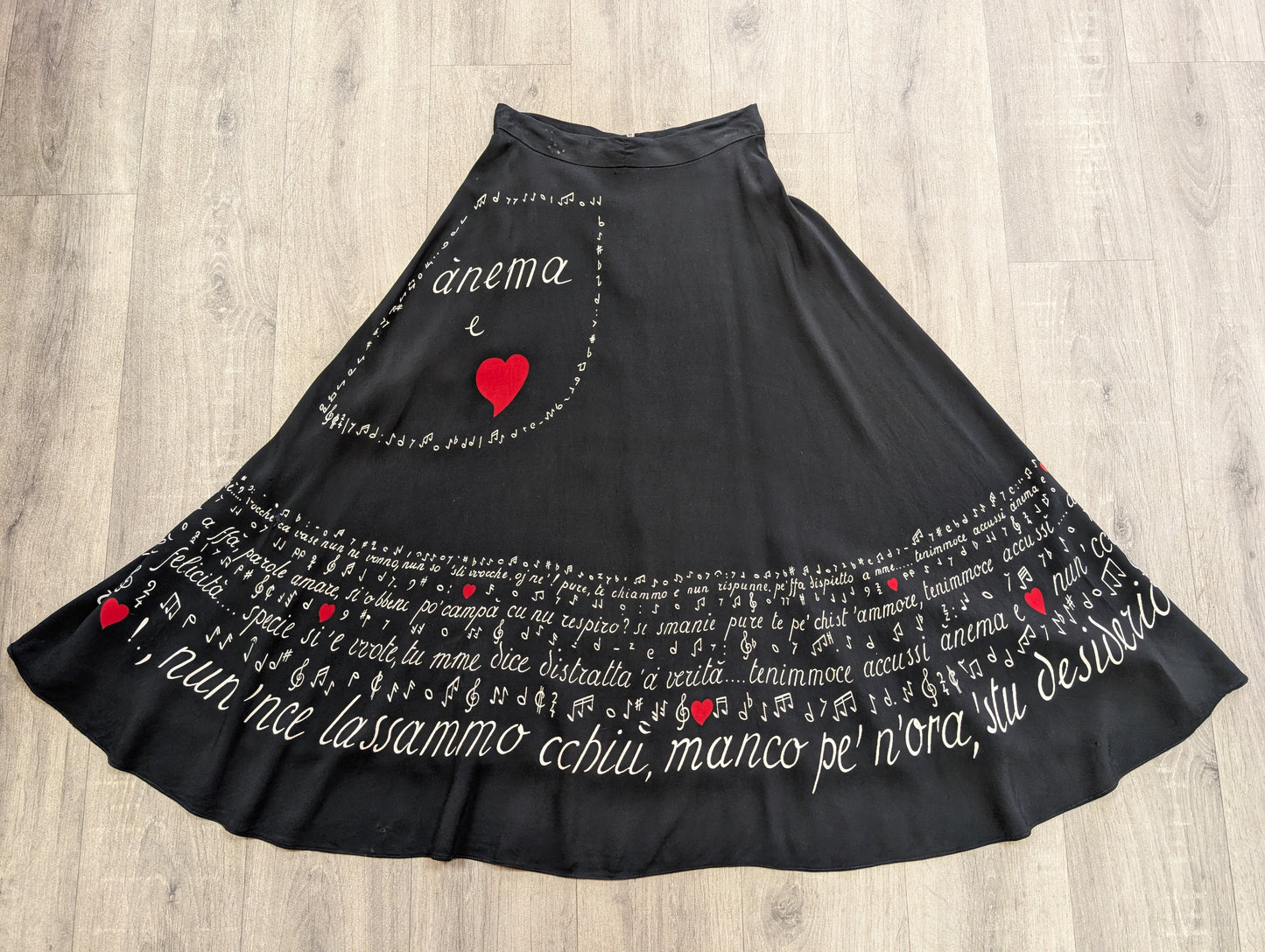 1950s novelty Anema e Core rayon skirt - 25" waist
