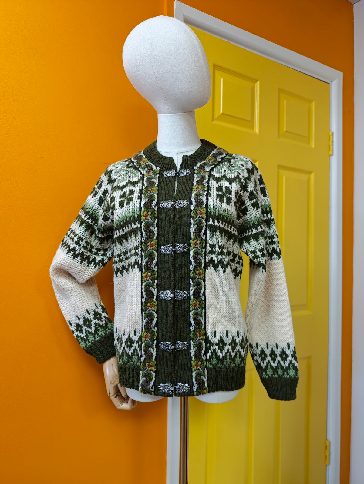Norwegian green wool cardigan - S