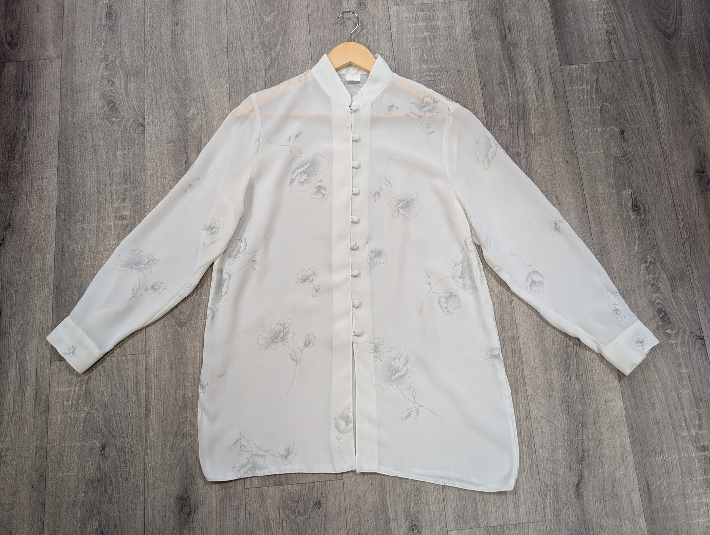 1980s white & silver floral shirt - M