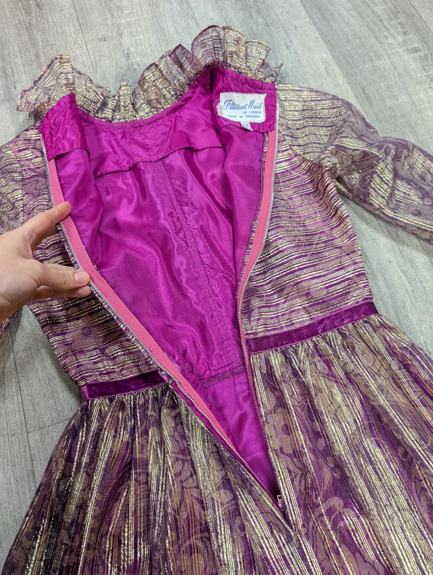 60s/70s Peterson Maid sparkly purple & gold dress - XS/S/6/8