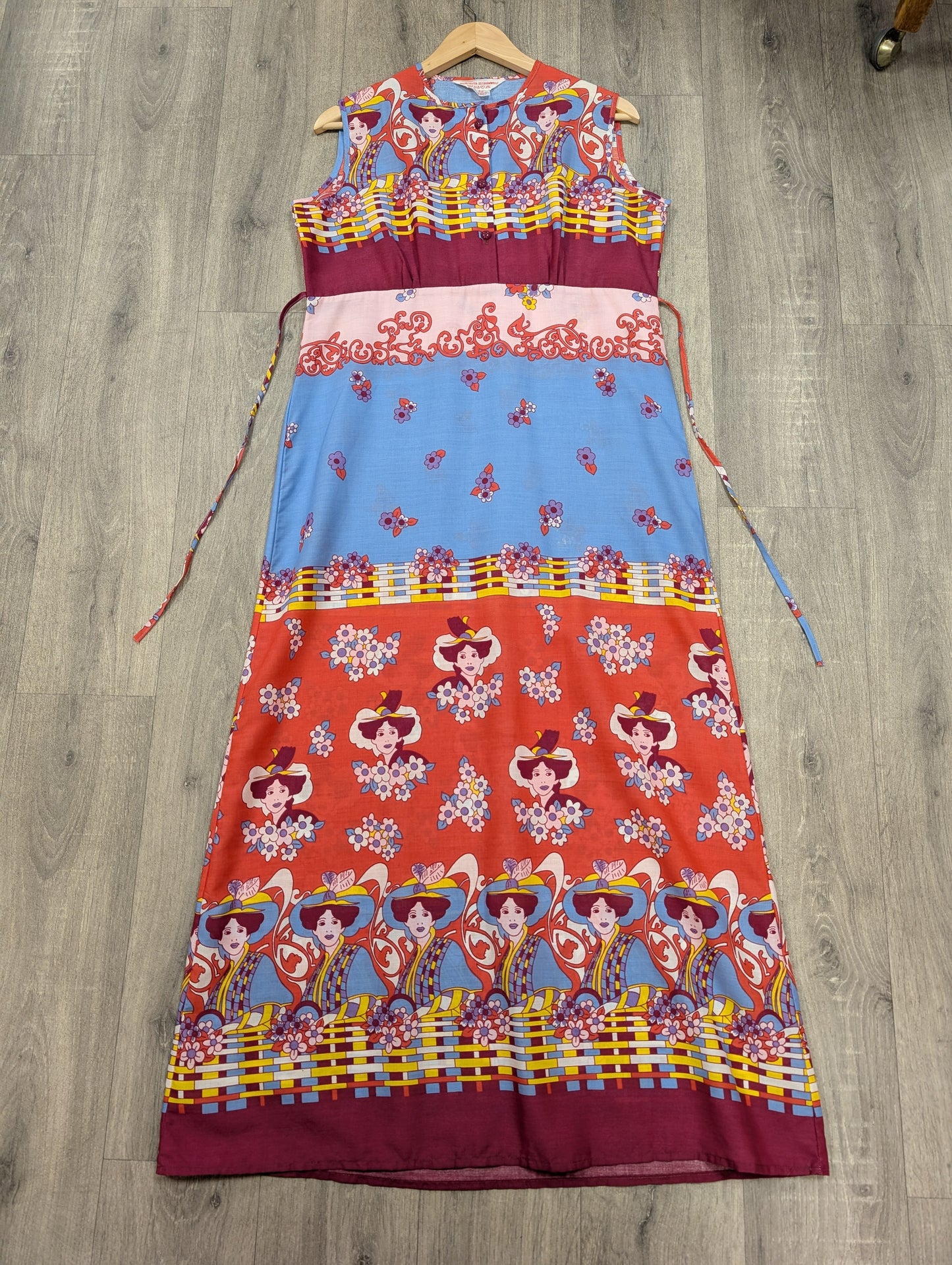 1970s novelty print maxi dress - M