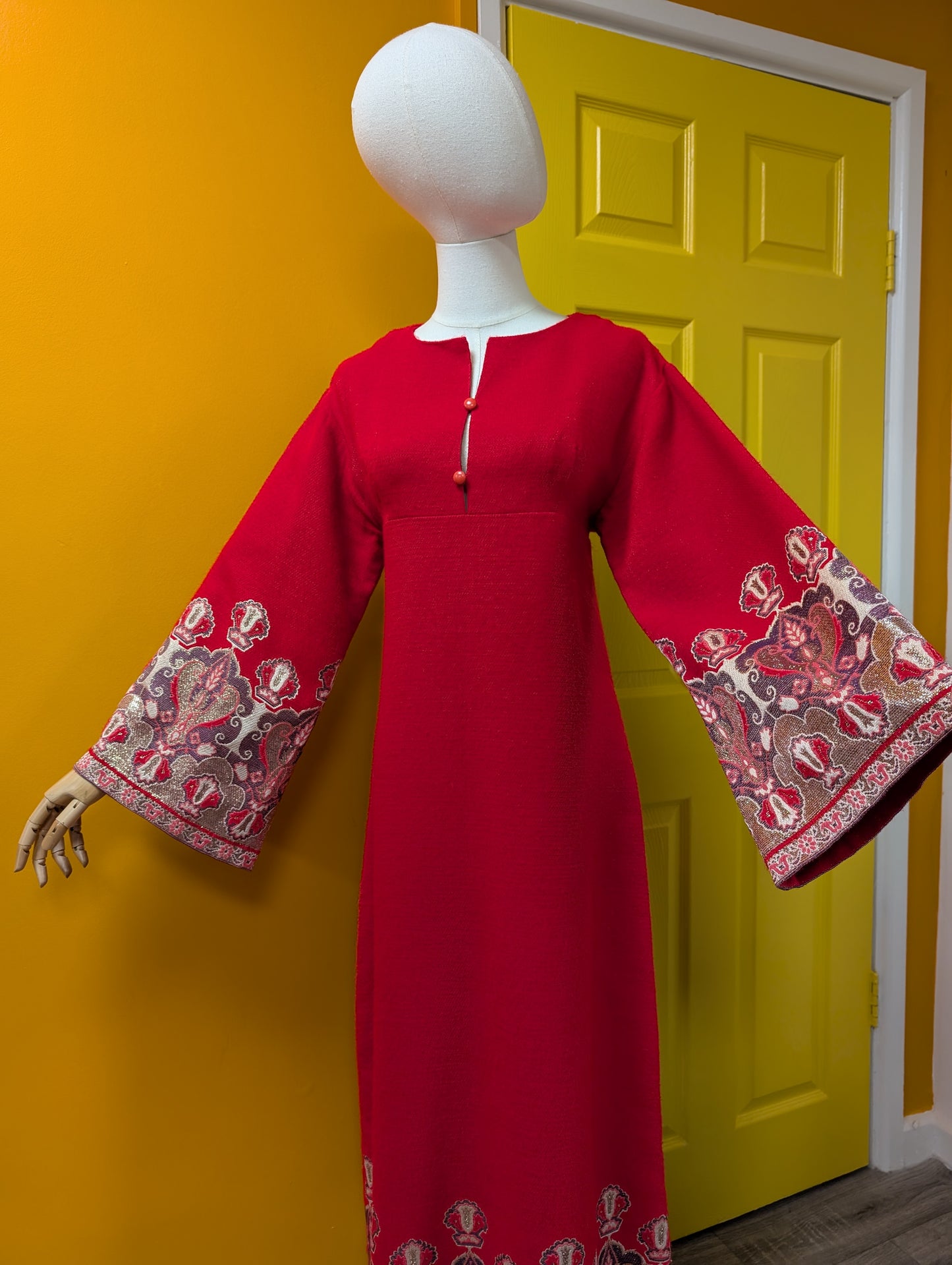 60s/70s Polly Peck red dress with details - S/8