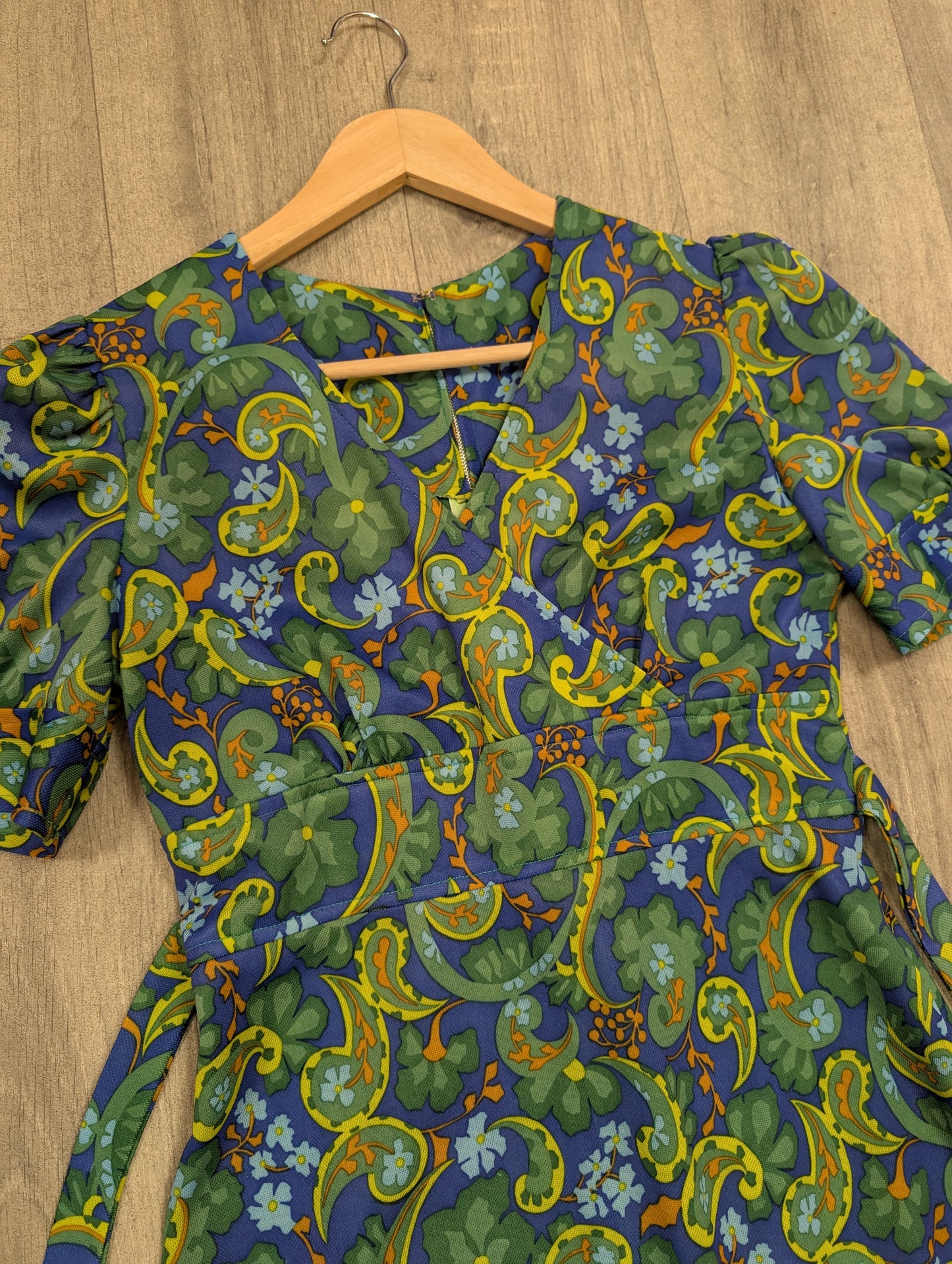 1970s green/blue paisley maxi dress - S/10