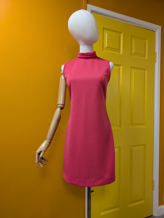 1960s pink crimplene dress - S/8