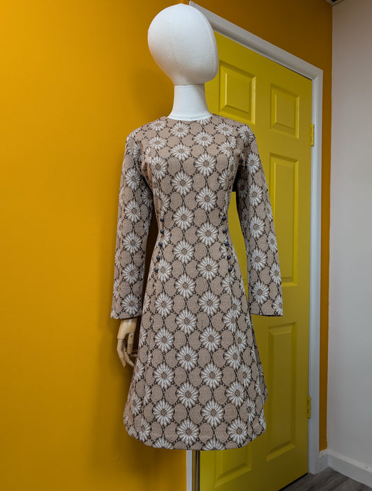 1960s gold crimplene dress - L/16