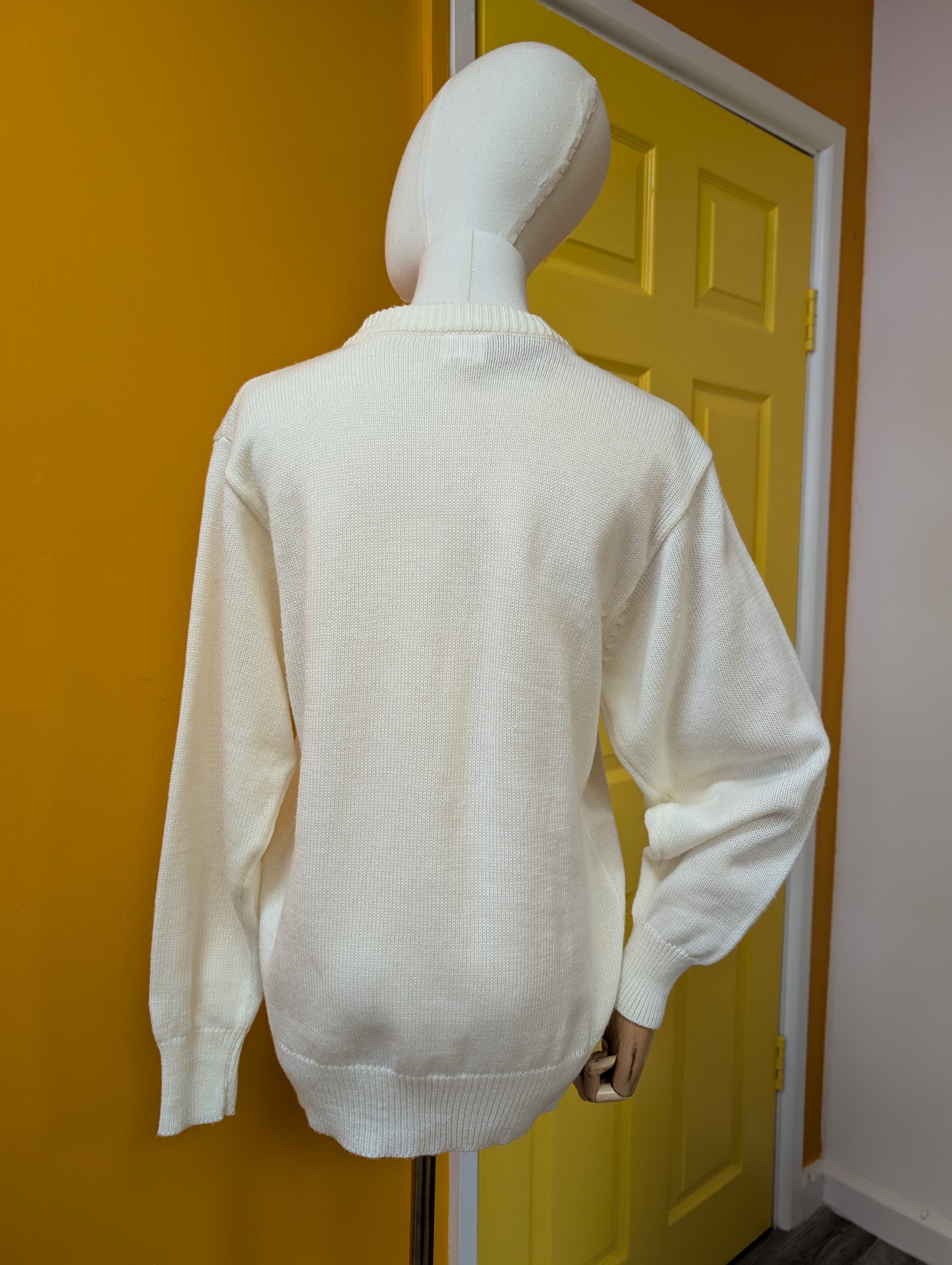 1980s white embroidered acrylic cardigan - S/M