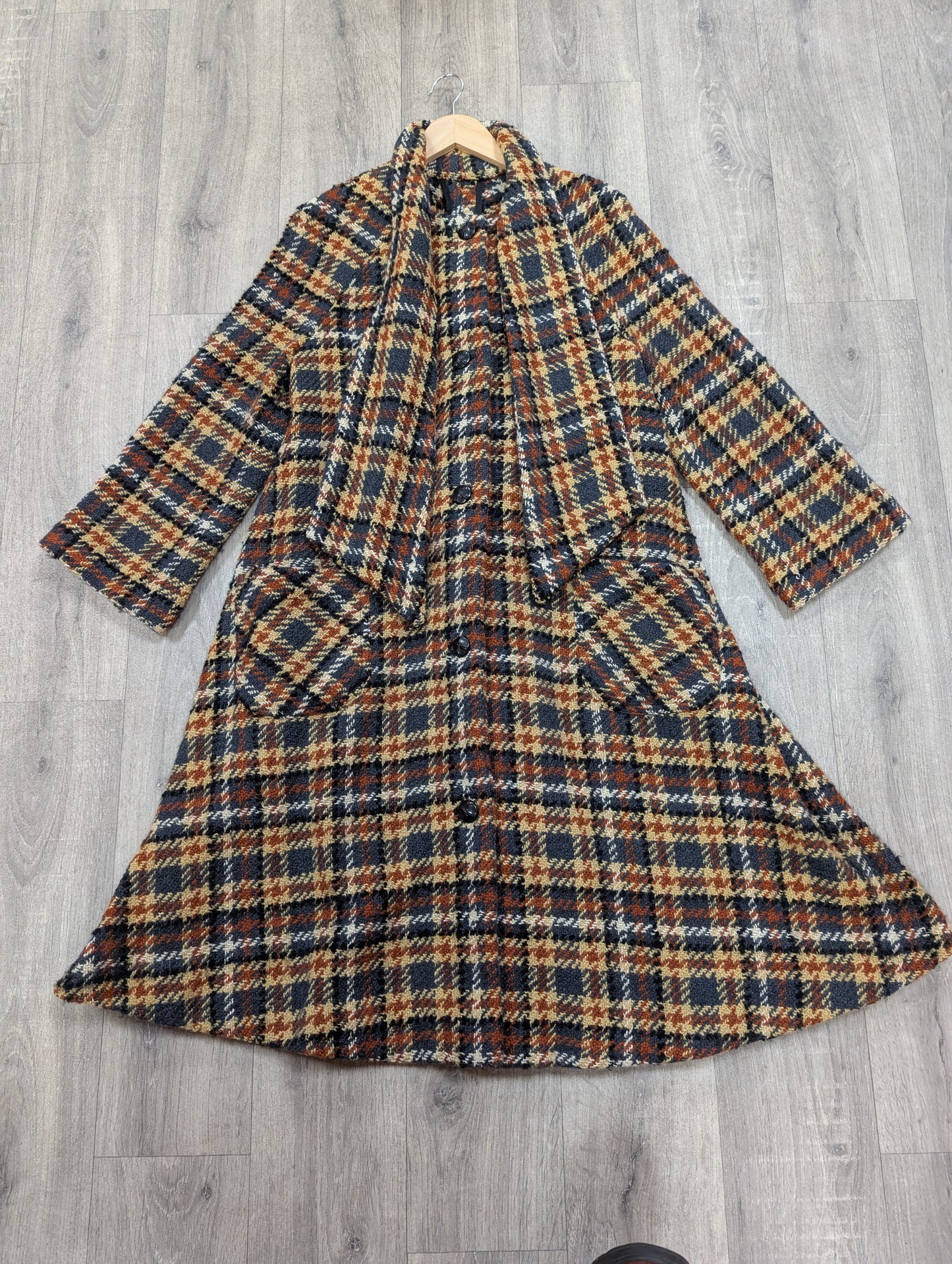 1970s check wool coat - S