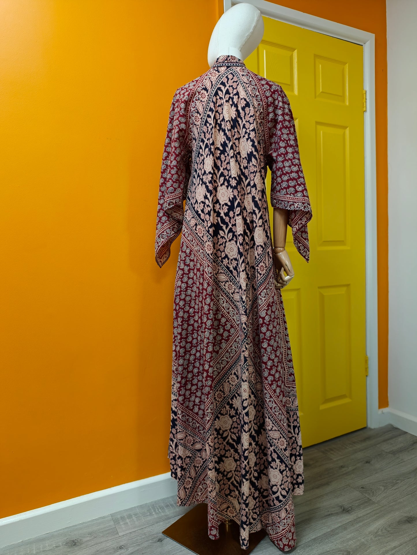 1970s Indian cotton block print maxi dress