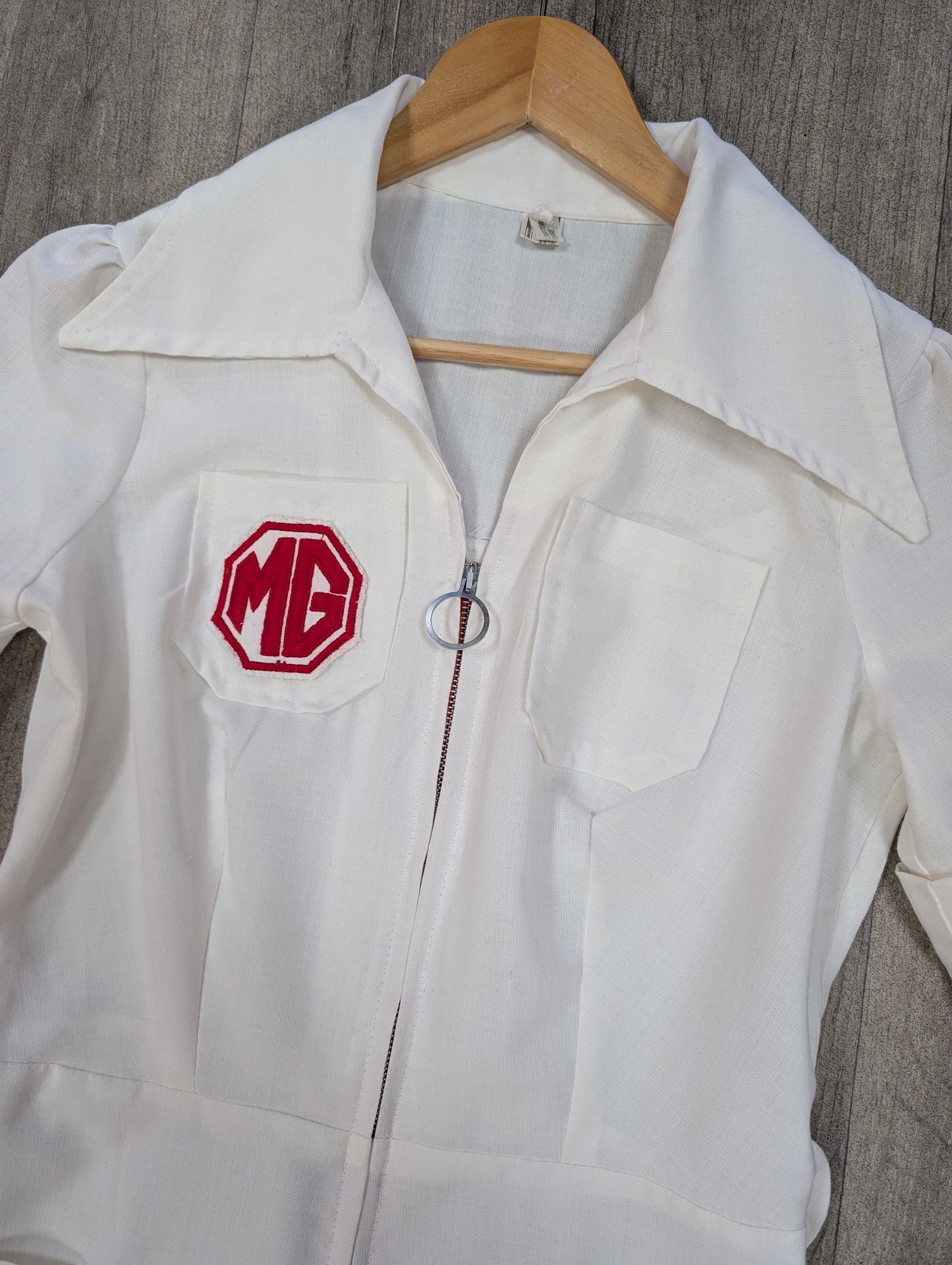 1970s white jumpsuit with MG patch - S/M/10/12