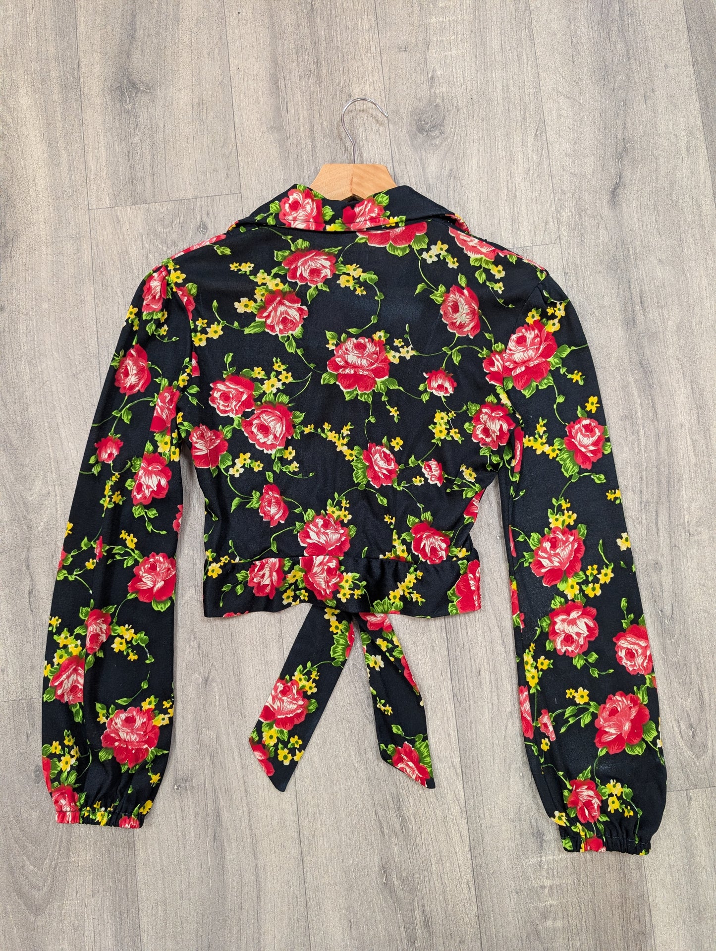 1970s floral tie waist shirt - XS/6