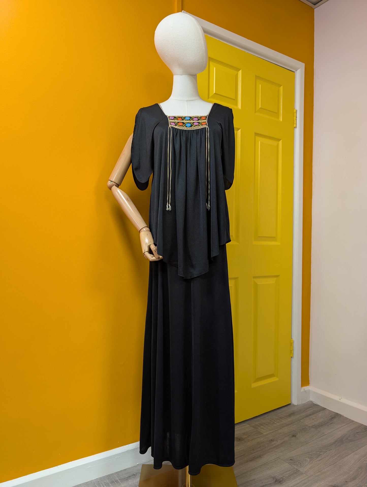 1970s Mr Darren black maxi dress - S/8