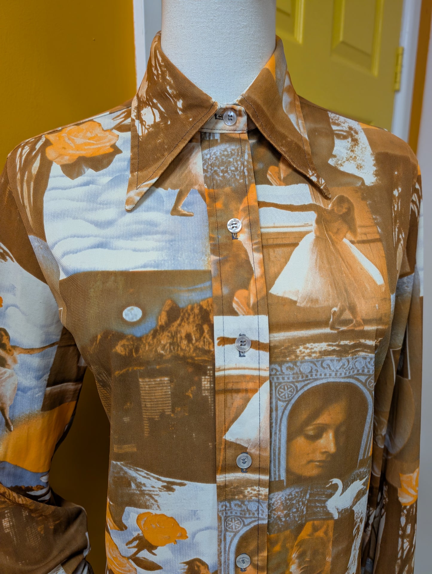 1970s Lane Bryant tall shop novelty photo print shirt - L