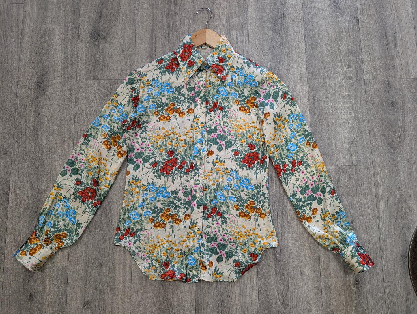1970s Stuart Lang floral dagger collar shirt - XS