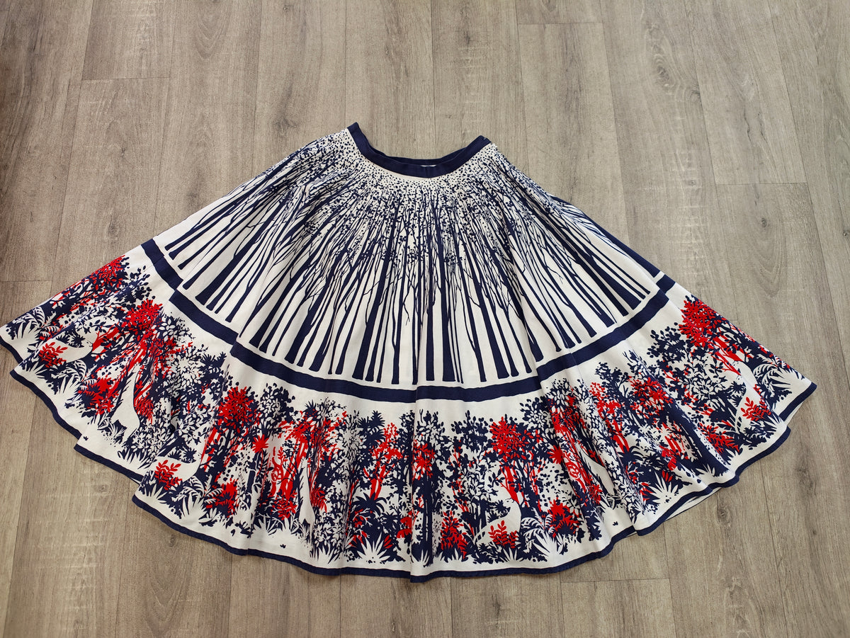 1980s novelty print full circle cotton skirt - 24" waist
