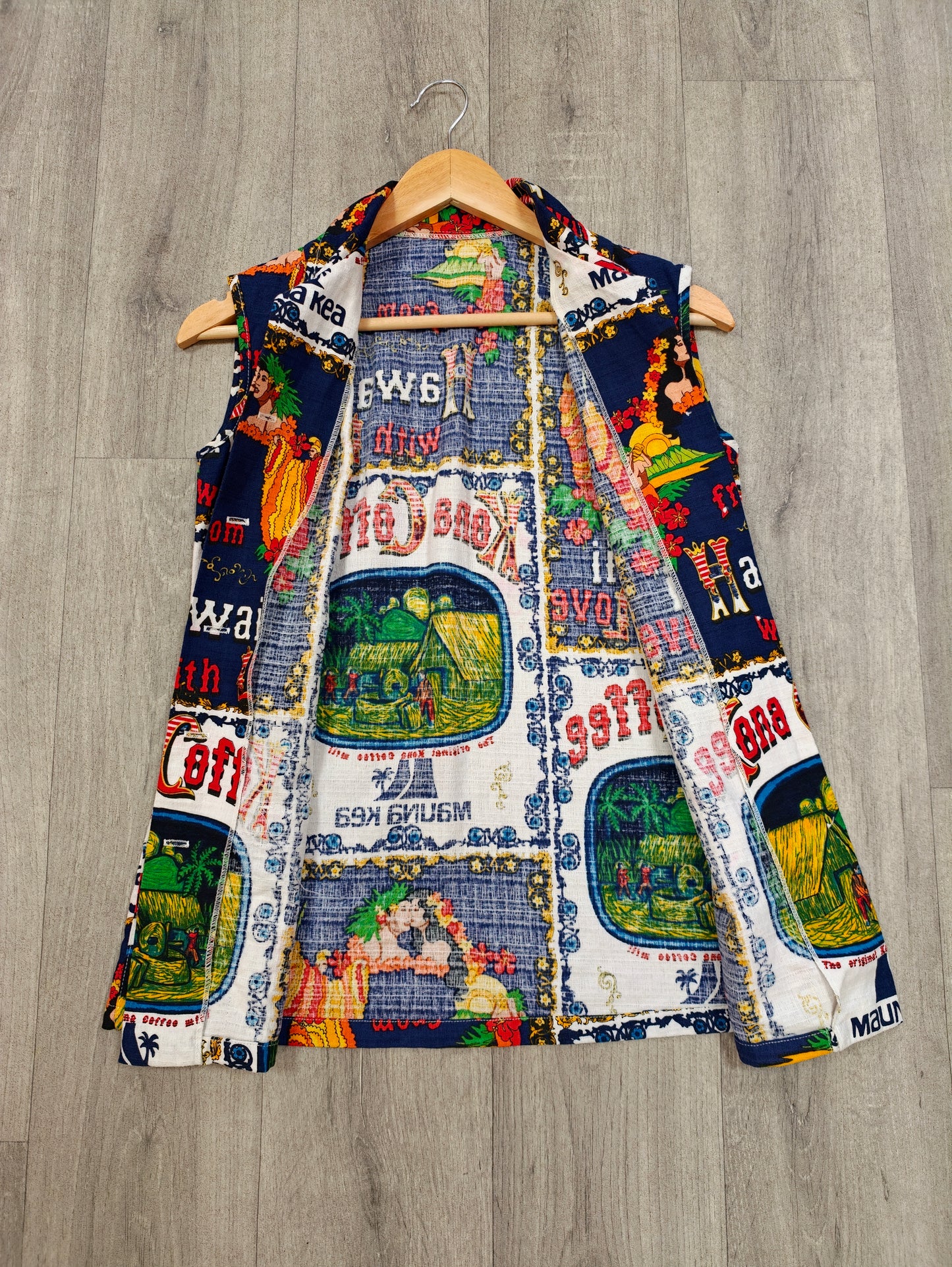 1970s Hawaiian 'Kona Coffee' novelty print top - S
