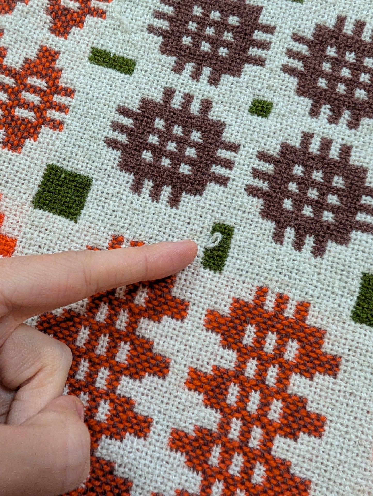 Gorgeous Derw Welsh tapestry wool fringed orange blanket