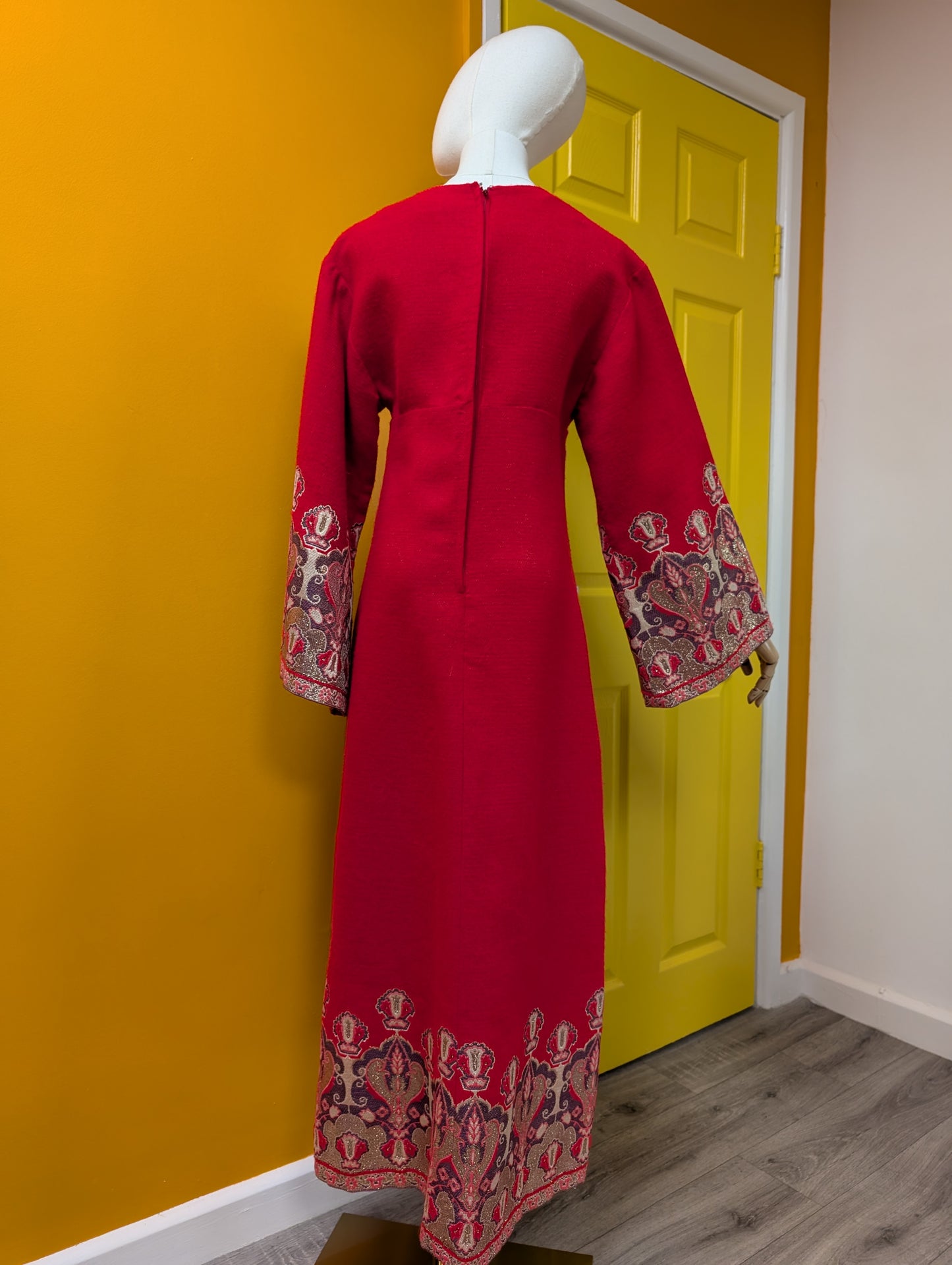 60s/70s Polly Peck red dress with details - S/8