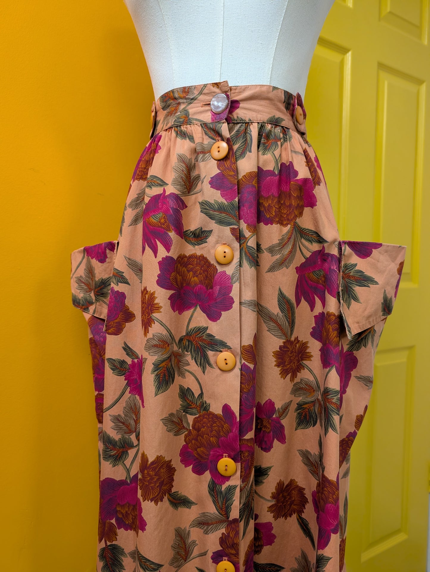 1980s Daniel D floral cotton skirt - 26" waist