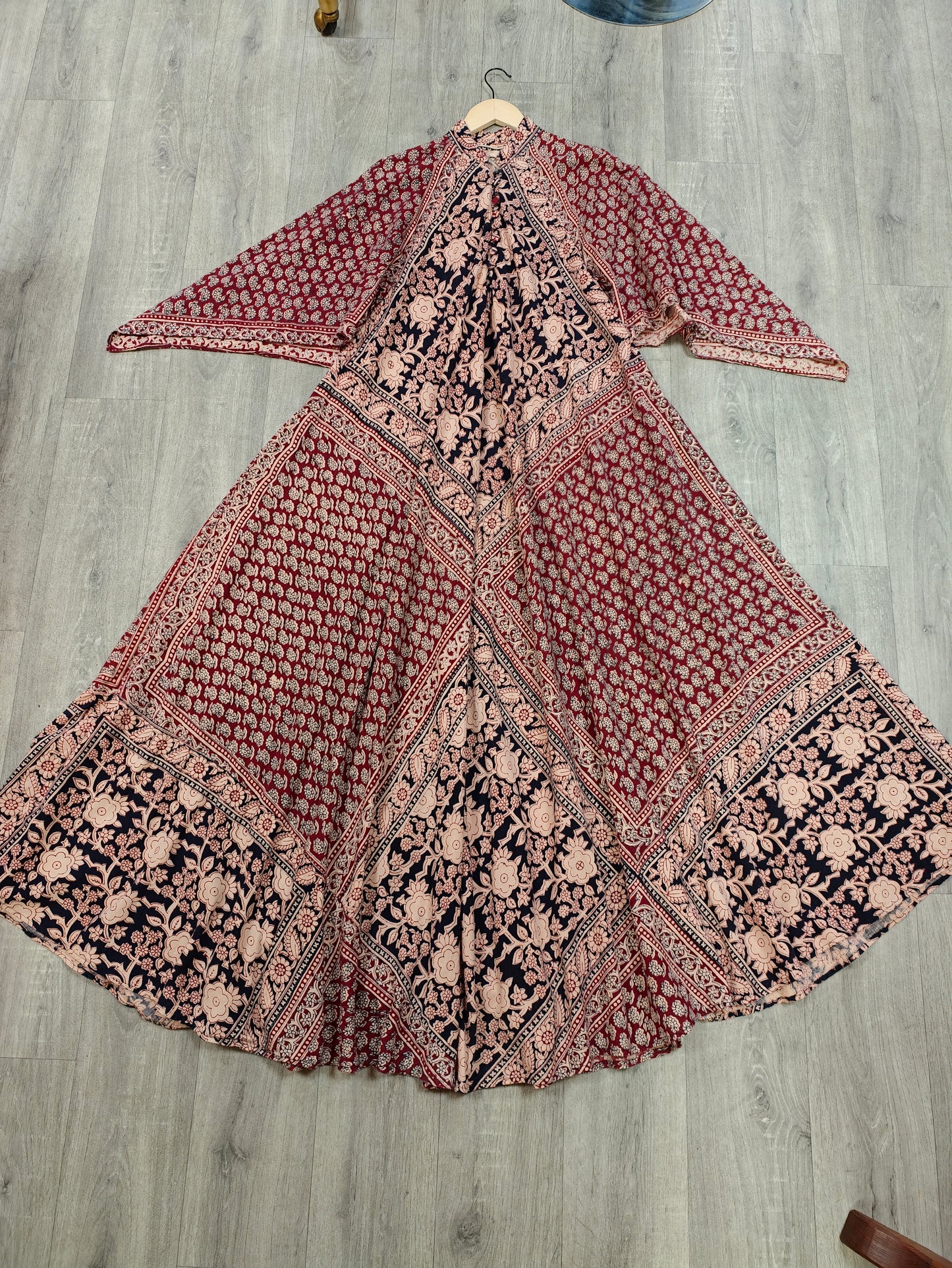 1970s Indian cotton block print maxi dress