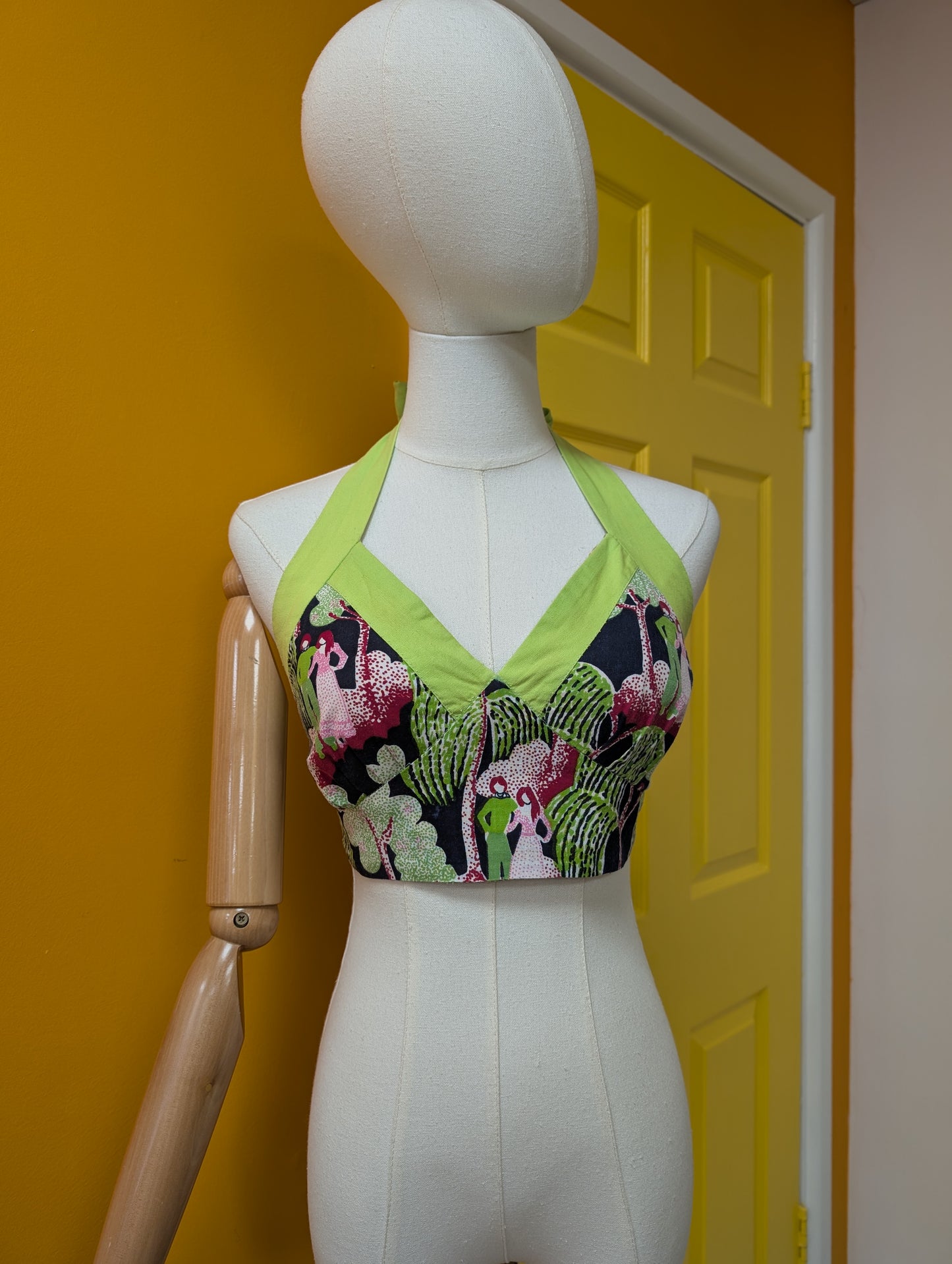 1970s novelty print halter neck bra top