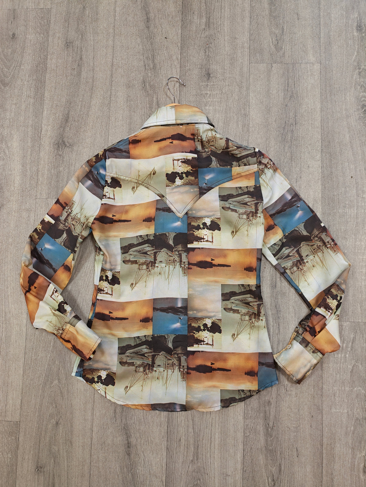 1970s photo print dagger collar shirt - XS