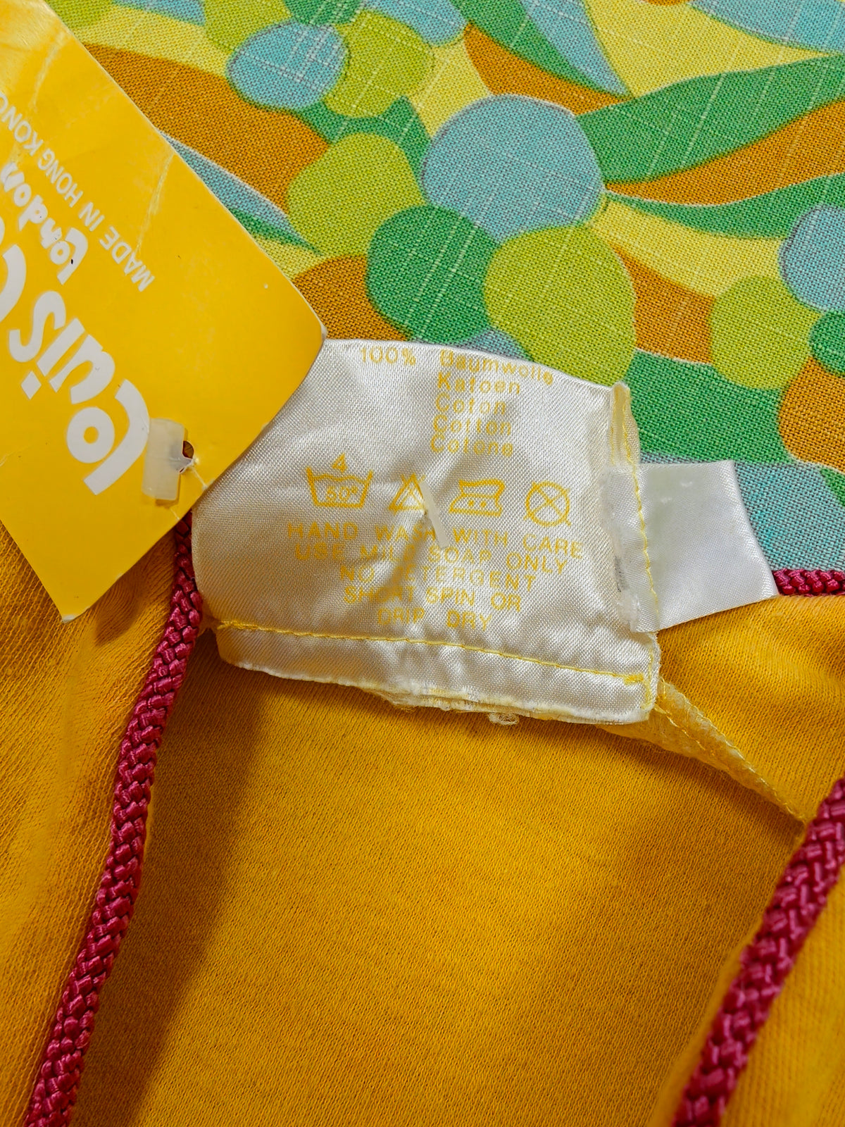 Deadstock 1970s Louis Caring yellow embroidered cotton top - XS/S