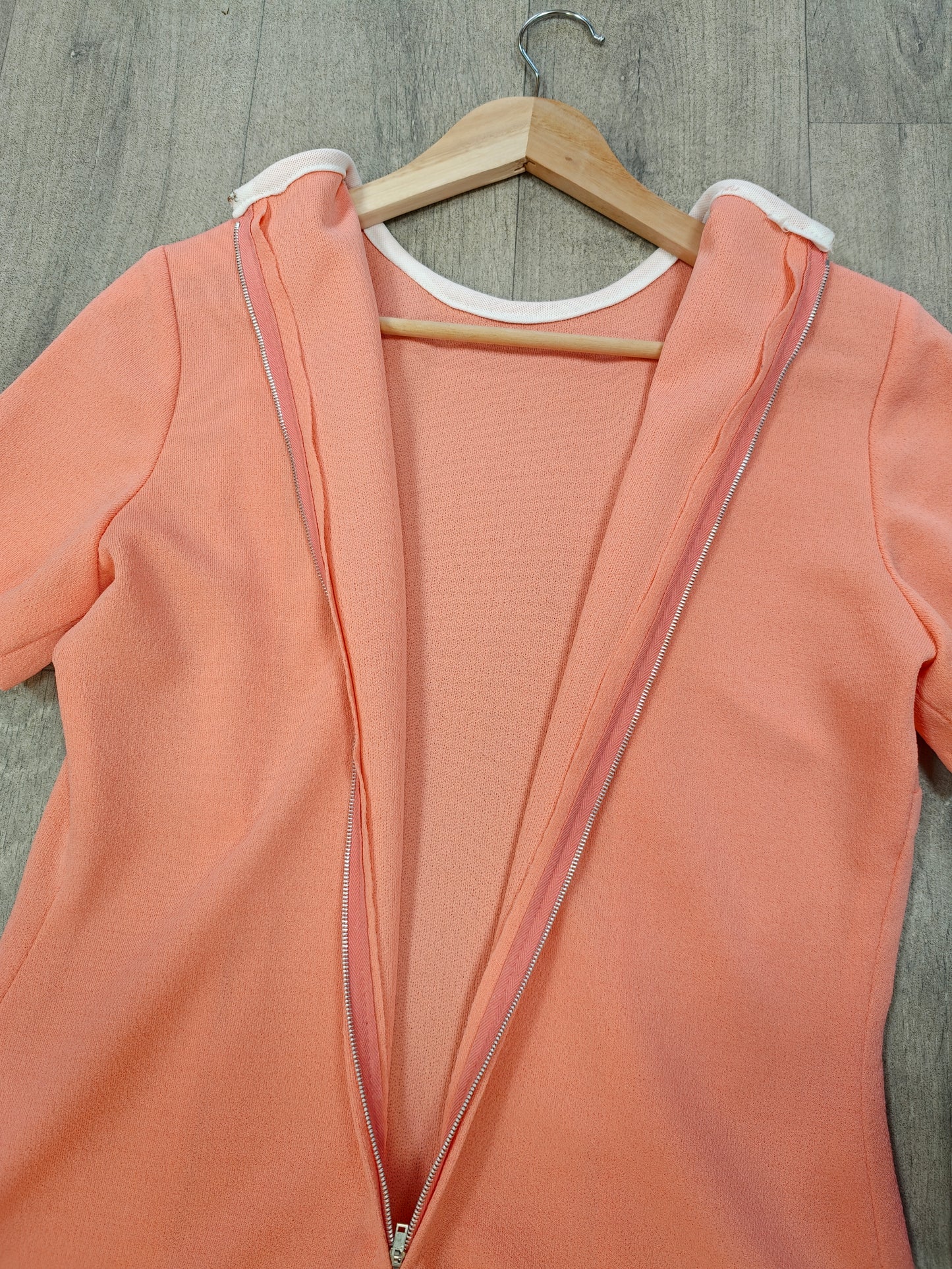 1960s pink & white crimplene dress - L/16