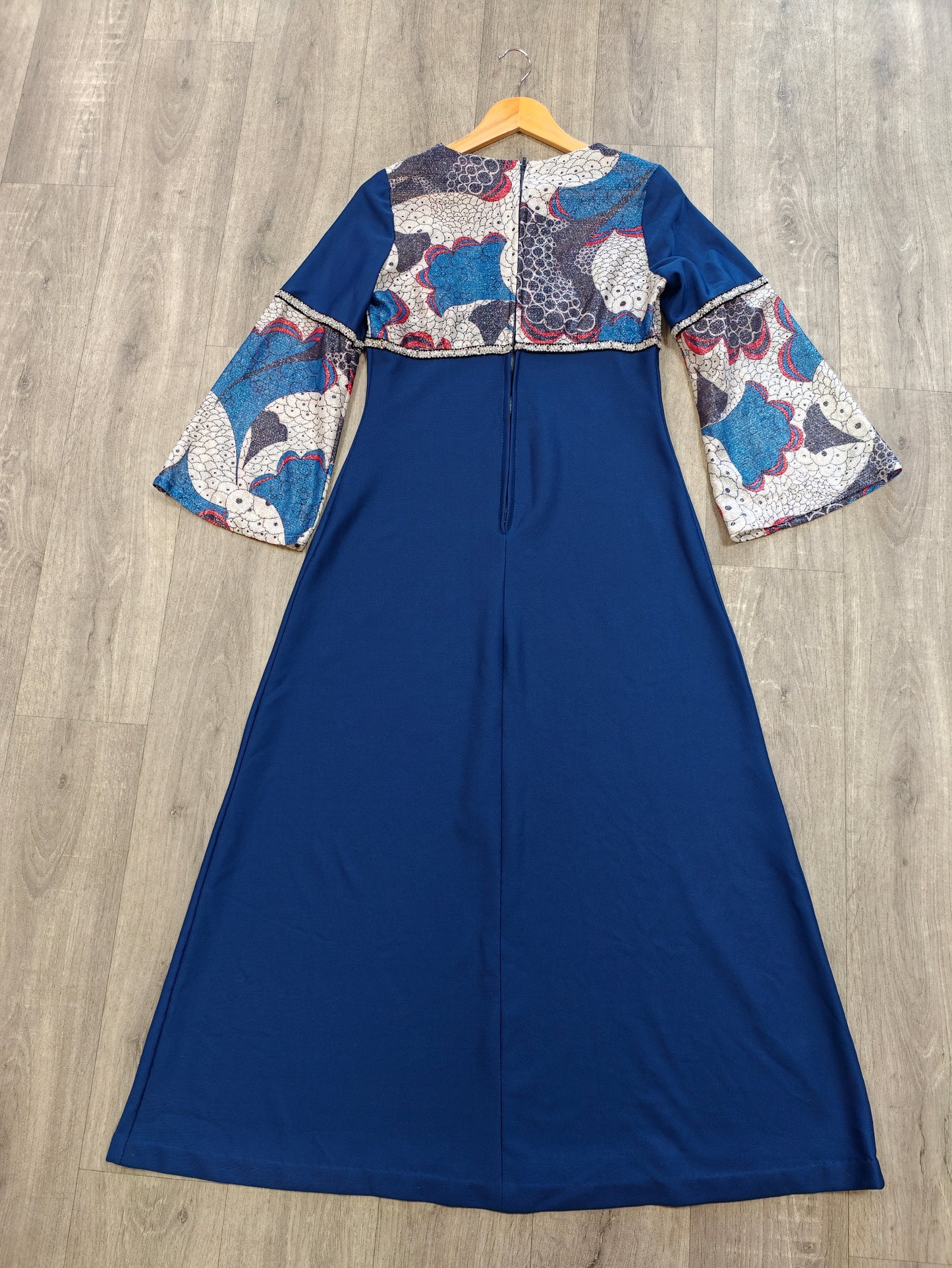60s/70s blue & silver lurex maxi dress - M/12