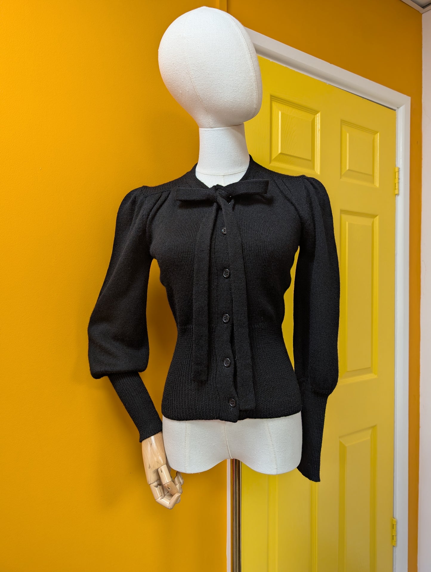 1970s Ossie Clark black wool cardigan - XS