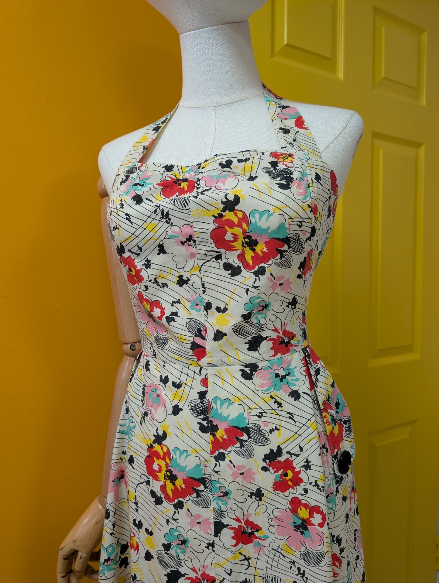 1970s halter neck floral dress - S/10