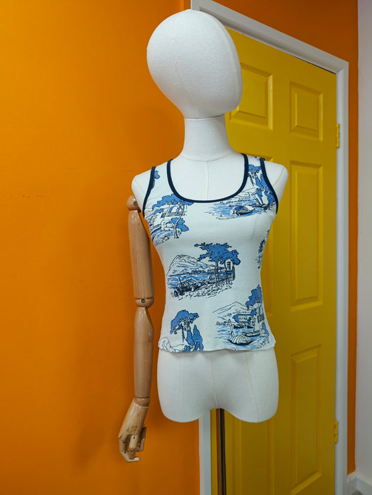 1970s St Michael novelty print cotton vest top - XS
