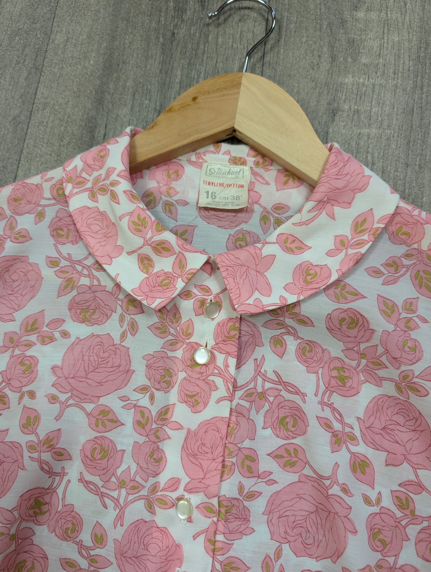 1960s St Michael pink floral blouse - M