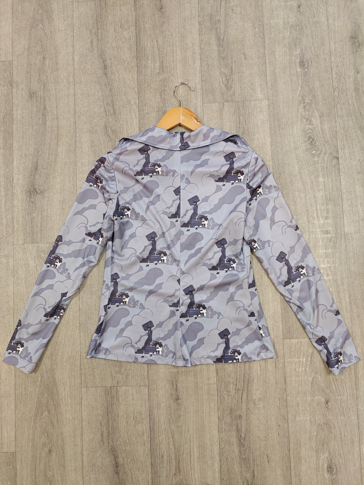 1970s novelty print grey top - S