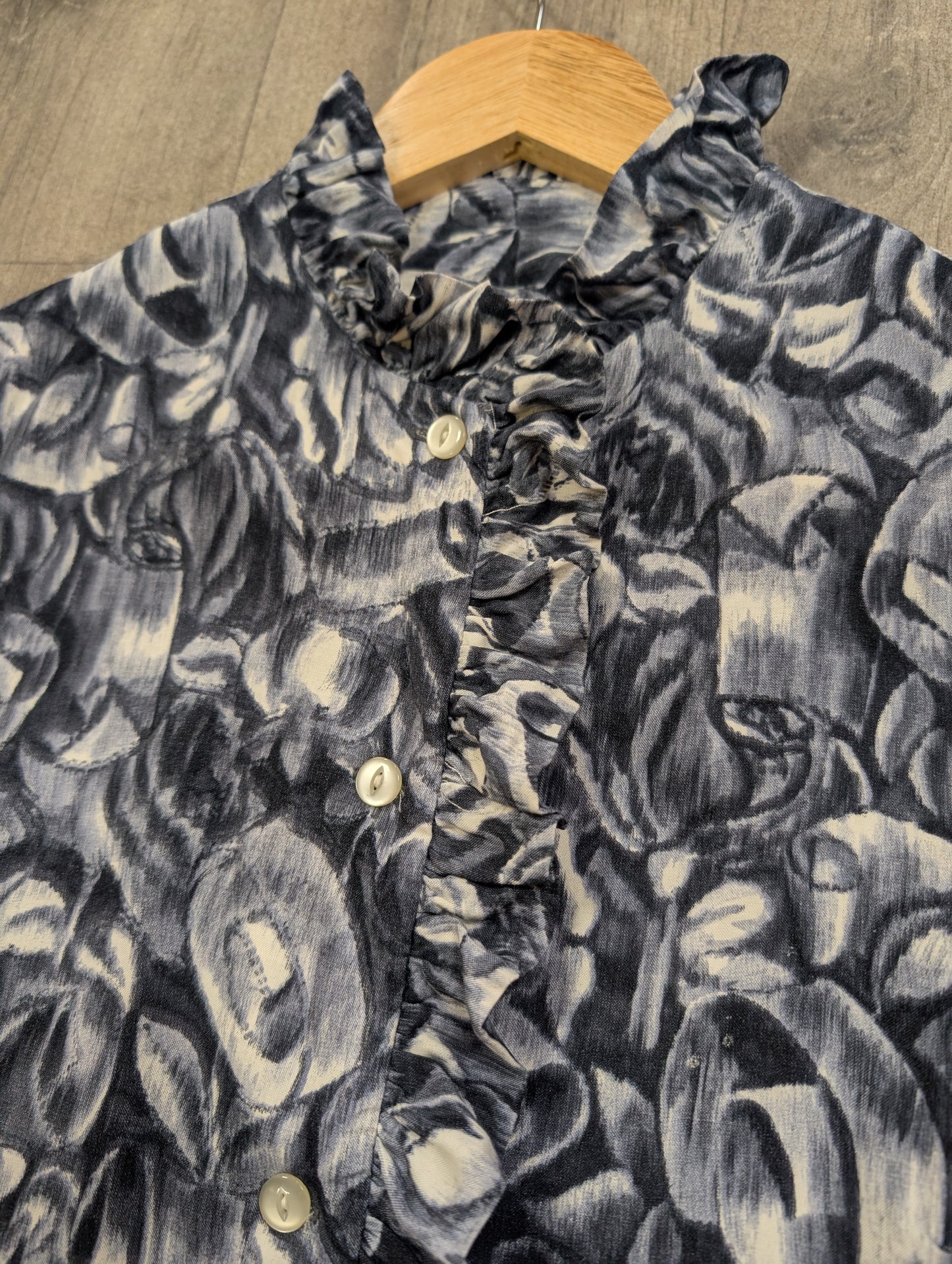 1960s grey abstract floral top - XS/S
