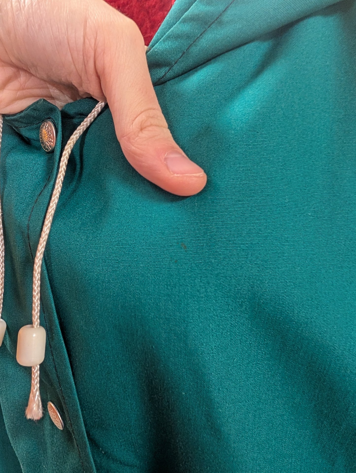 1970s green anorak with red fleece lining - S