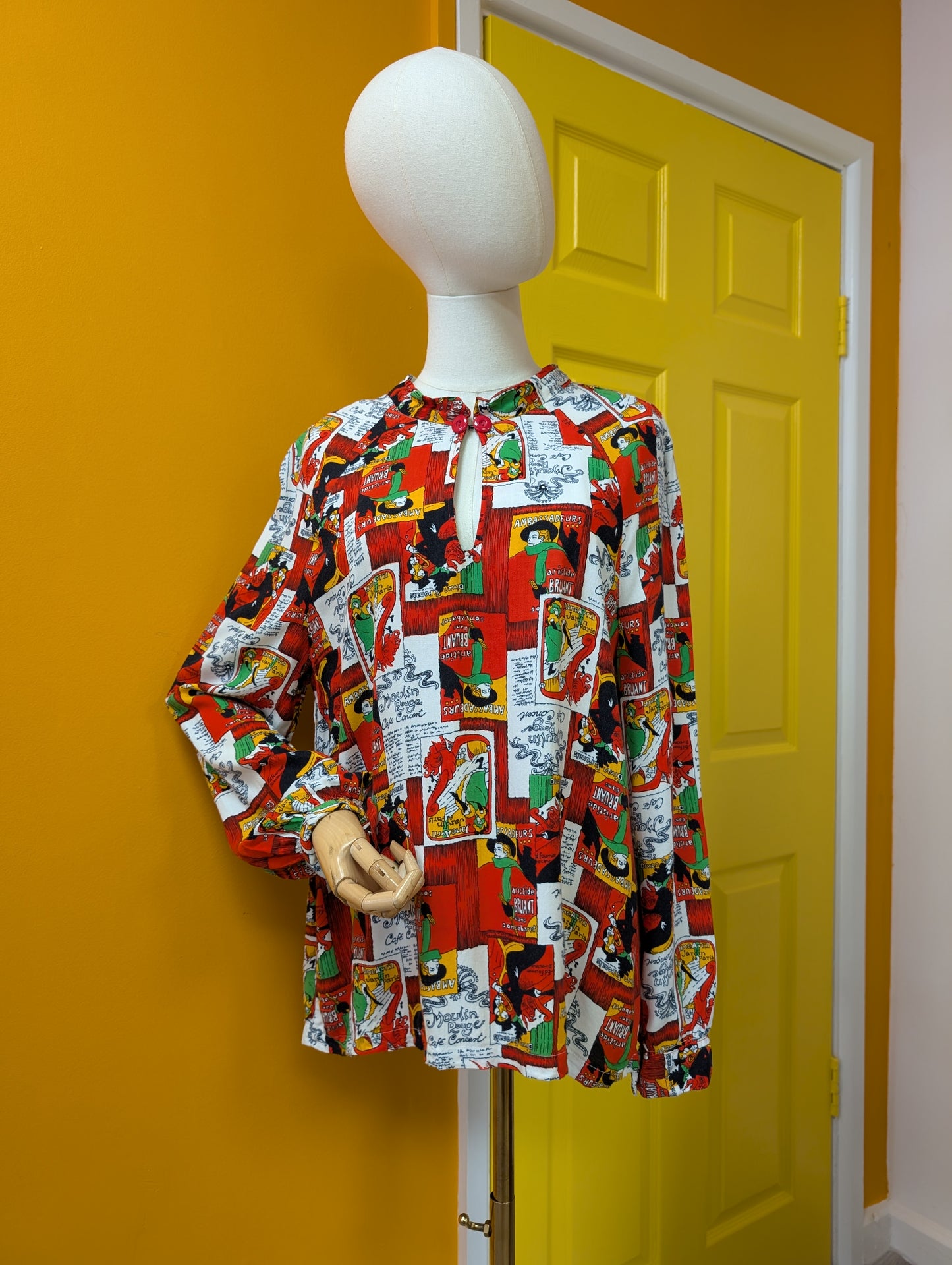 1970s Toulouse Lautrec print blouse - M