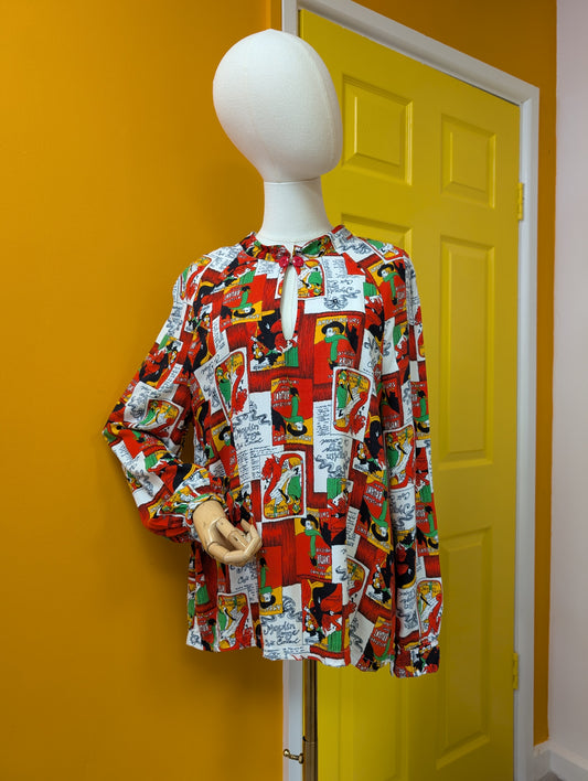 1970s Toulouse Lautrec print blouse - M