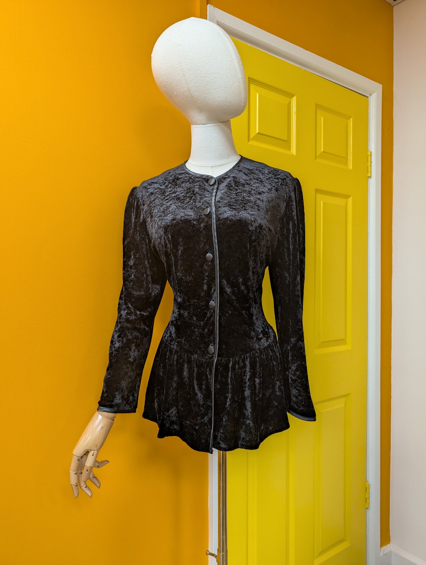 1980s St Michael black velvet peplum top - S/10