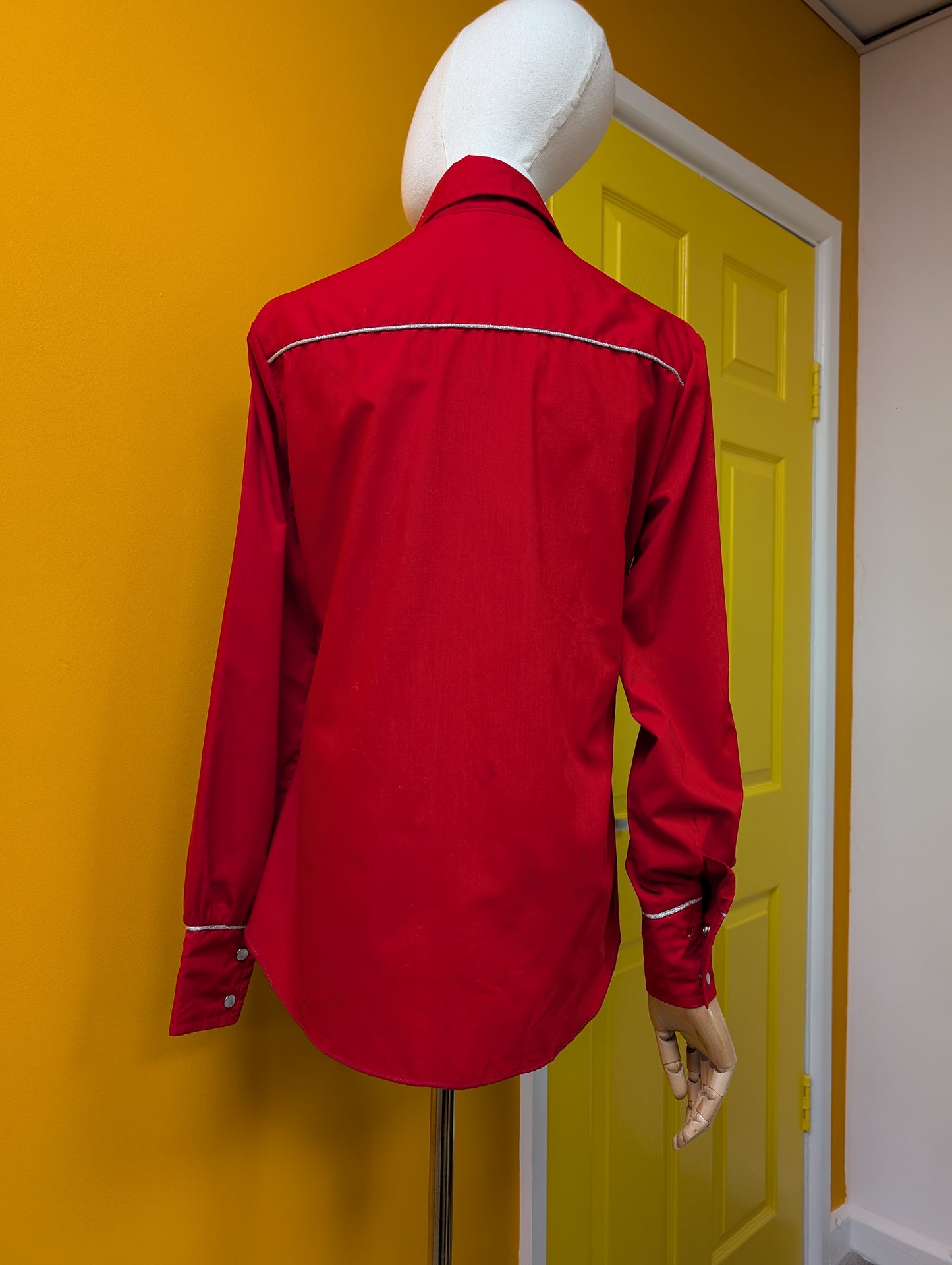 1970s red & silver western shirt - S/M