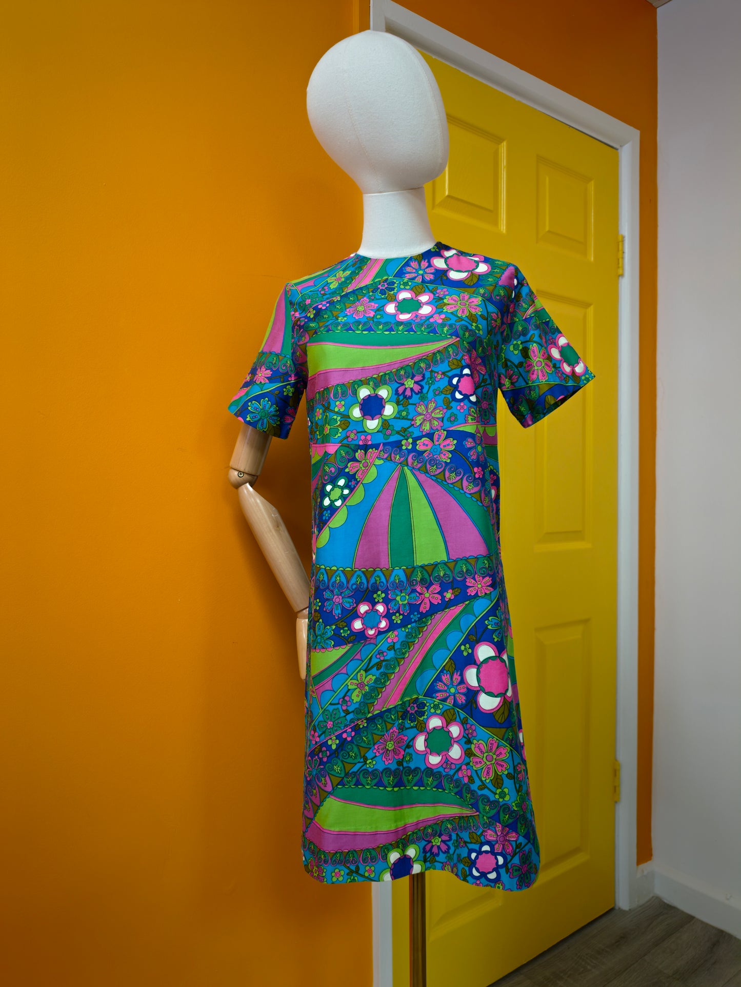 1960s psychedelic cotton dress - XS/S