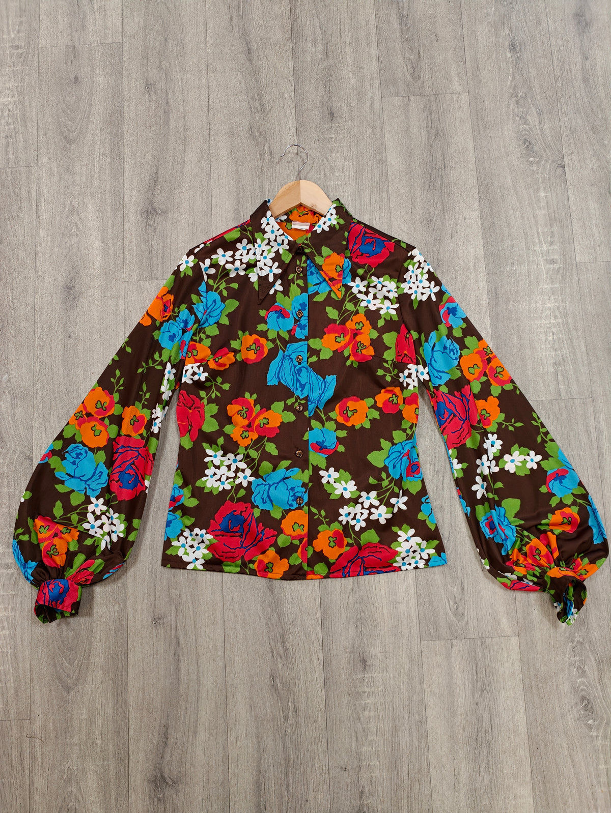 1970s St Michael floral balloon sleeve shirt - M