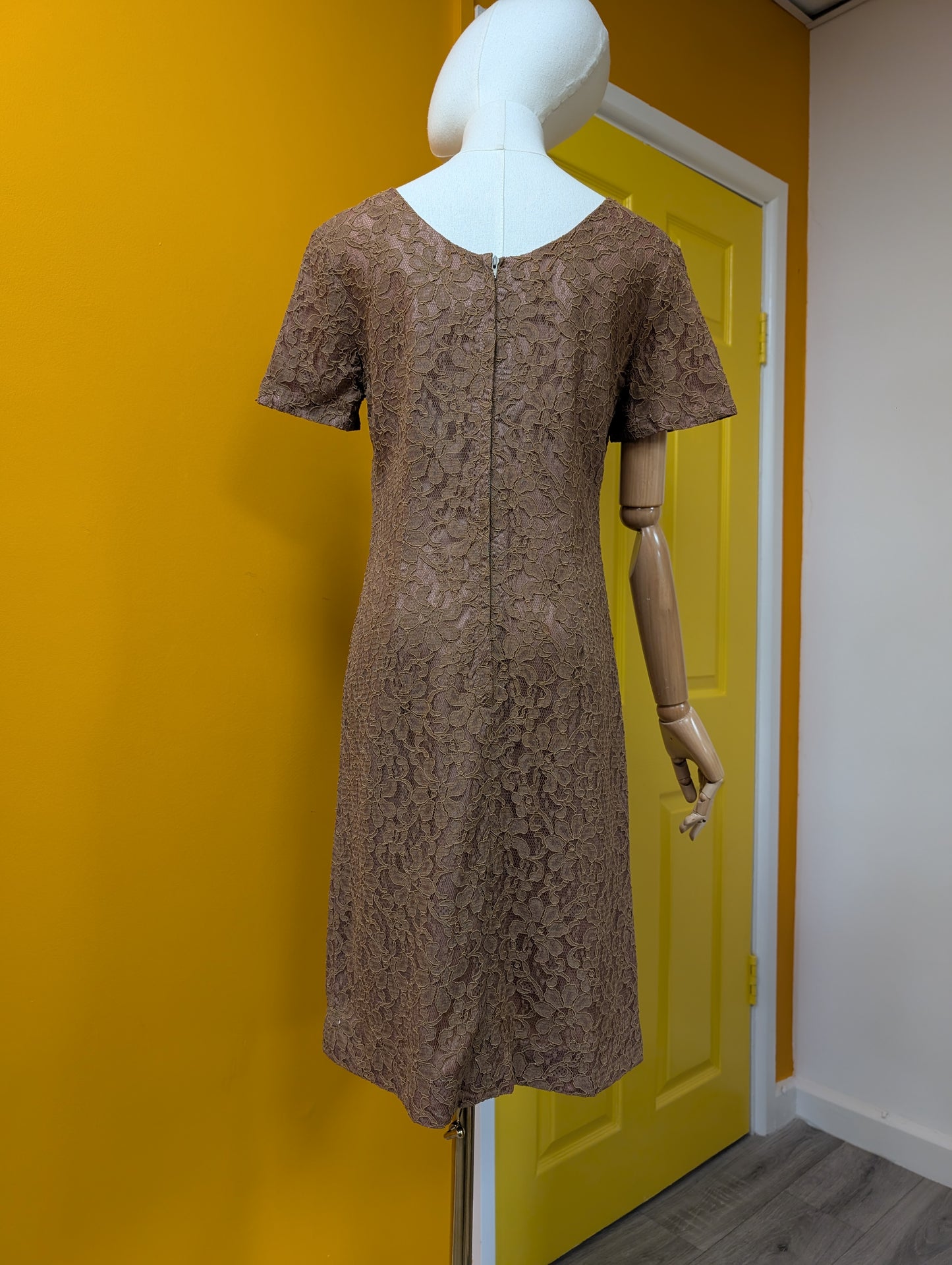 1960s Devonshire Lady brown lace dress suit - S/10