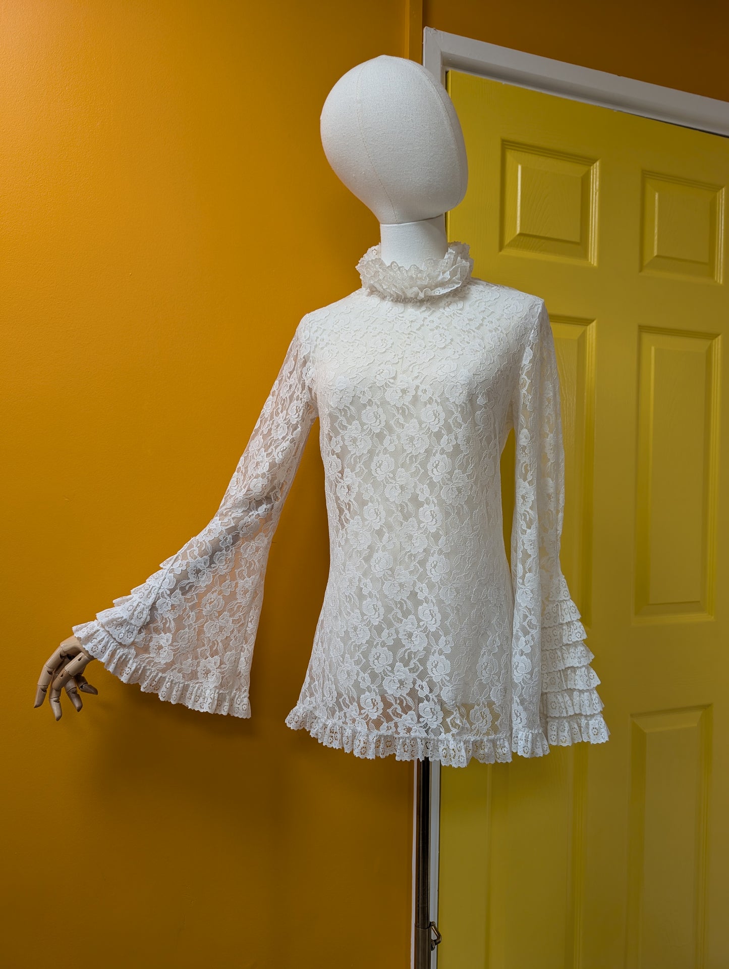 60s/70s Dorothy Perkins white nylon lace tunic - XS/S