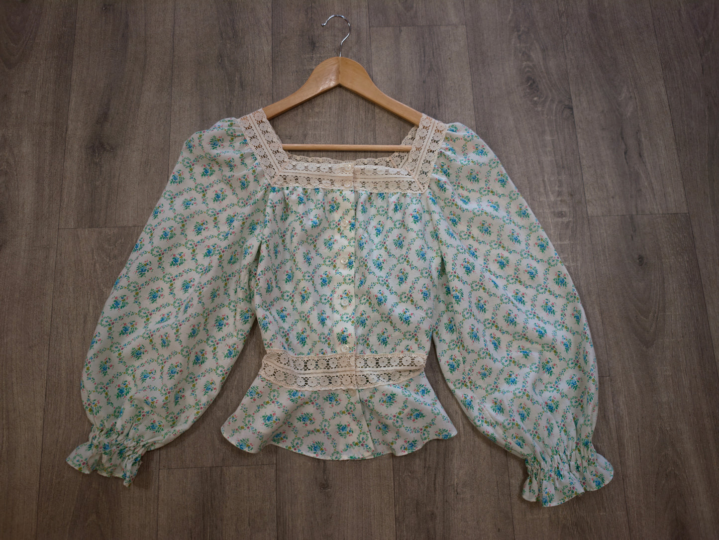 1970s St Michael floral lace trim blouse - XS
