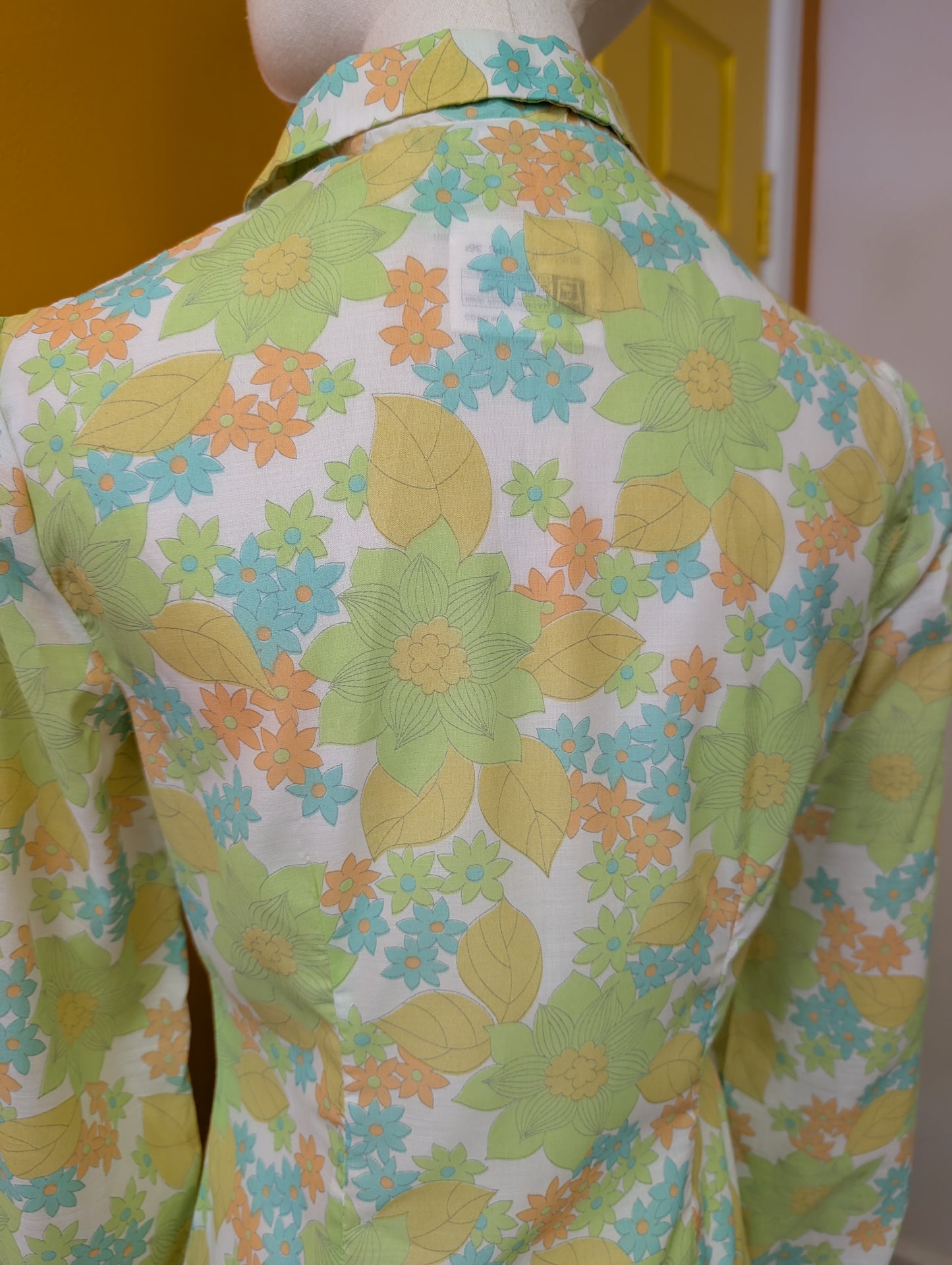 60s/70s Devonshire Lady green floral dress - S/8/10