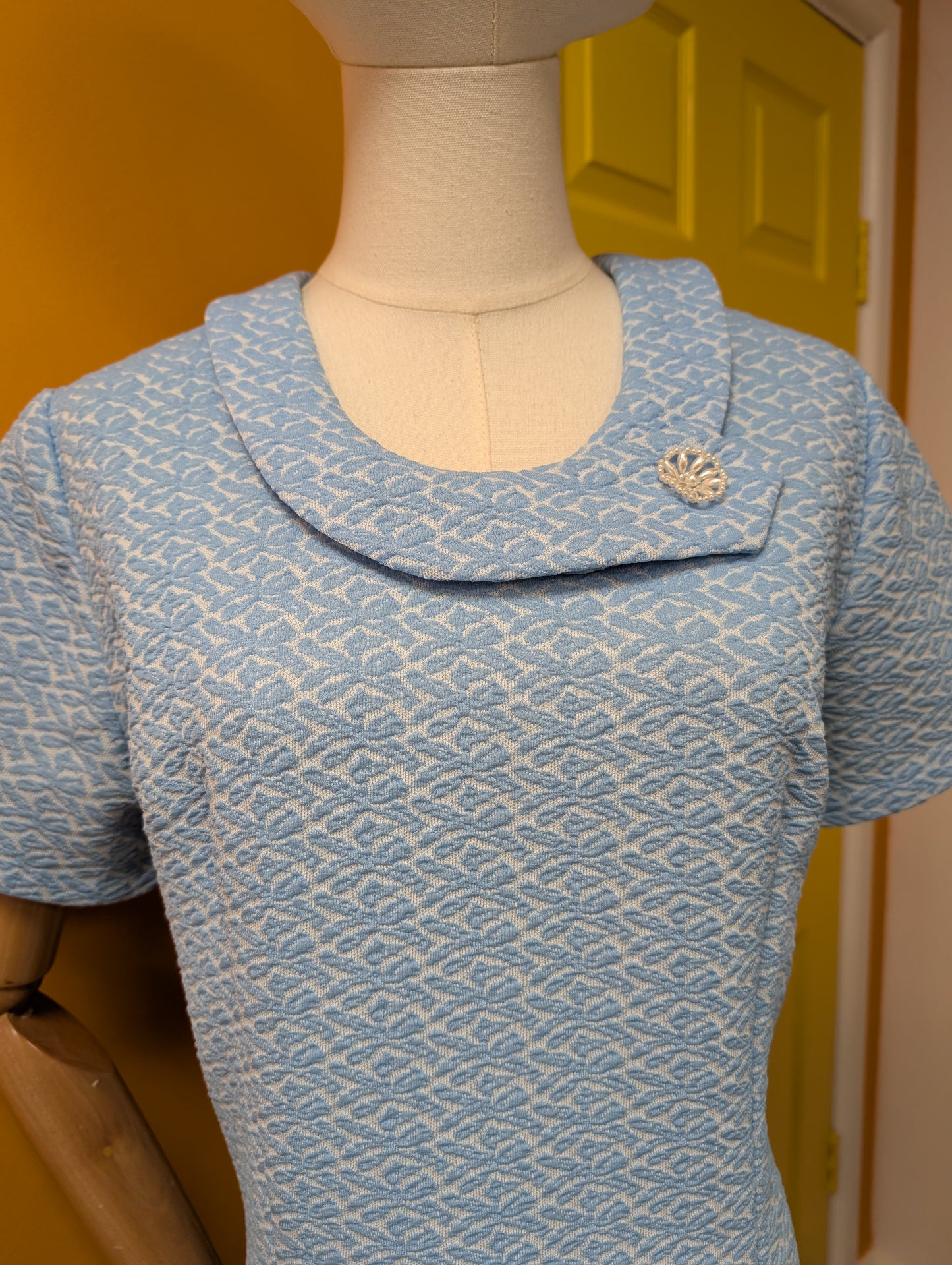 1960s blue crimplene dress - L/16