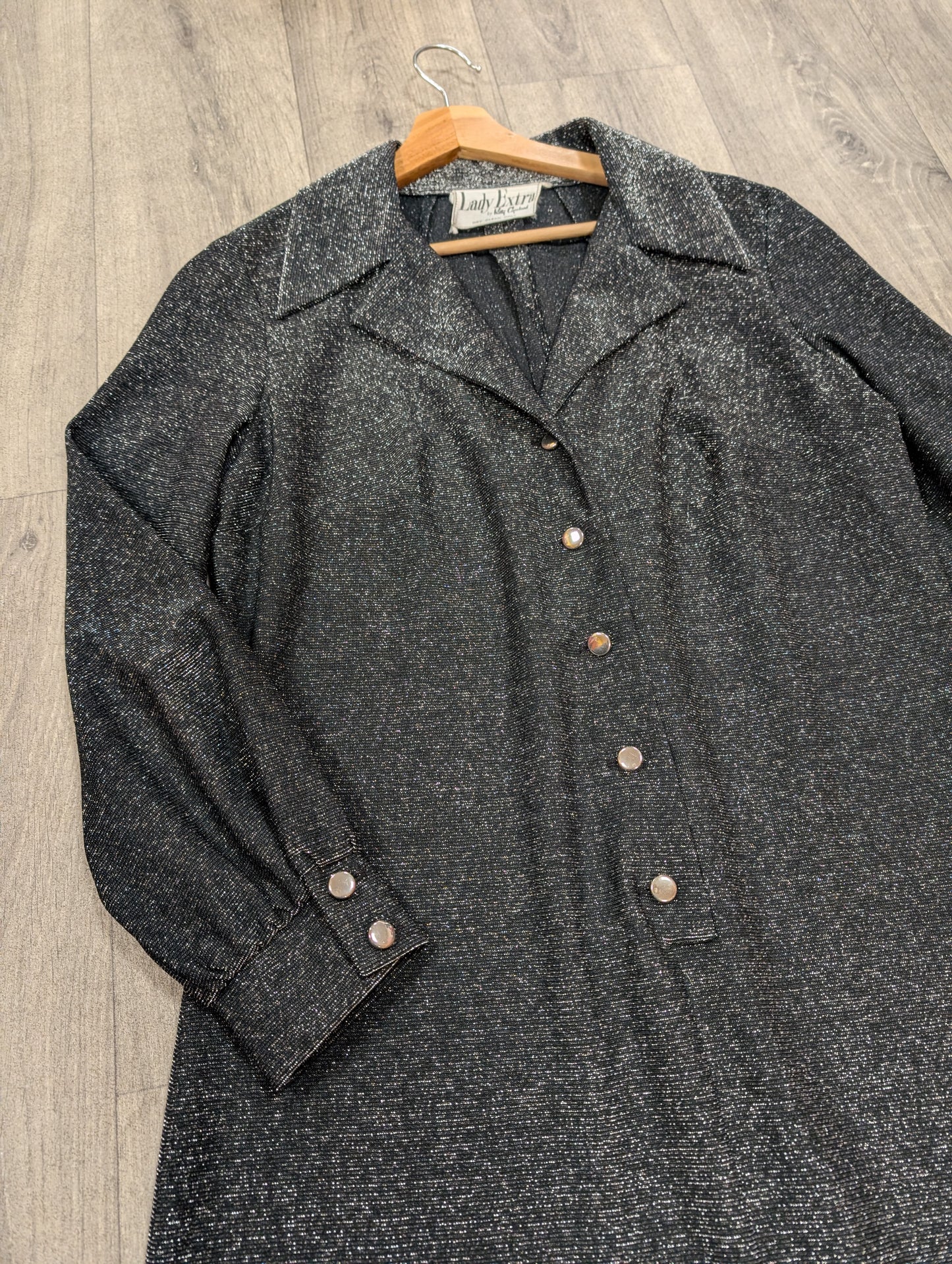 1970s Lady Extra by Kitty Copeland silver lurex maxi dress - L/16