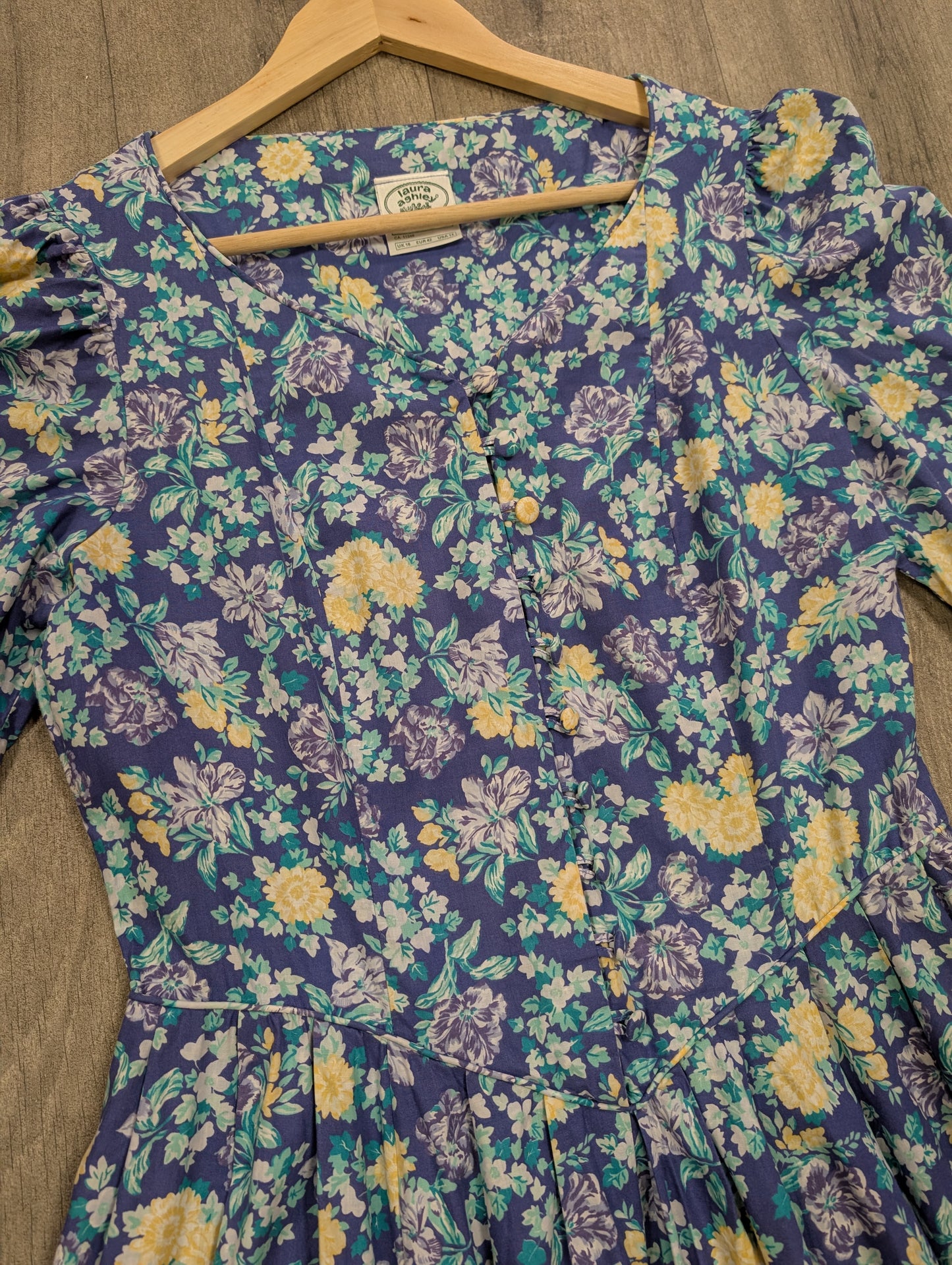 1980s Laura Ashley blue floral cotton dress - M/12
