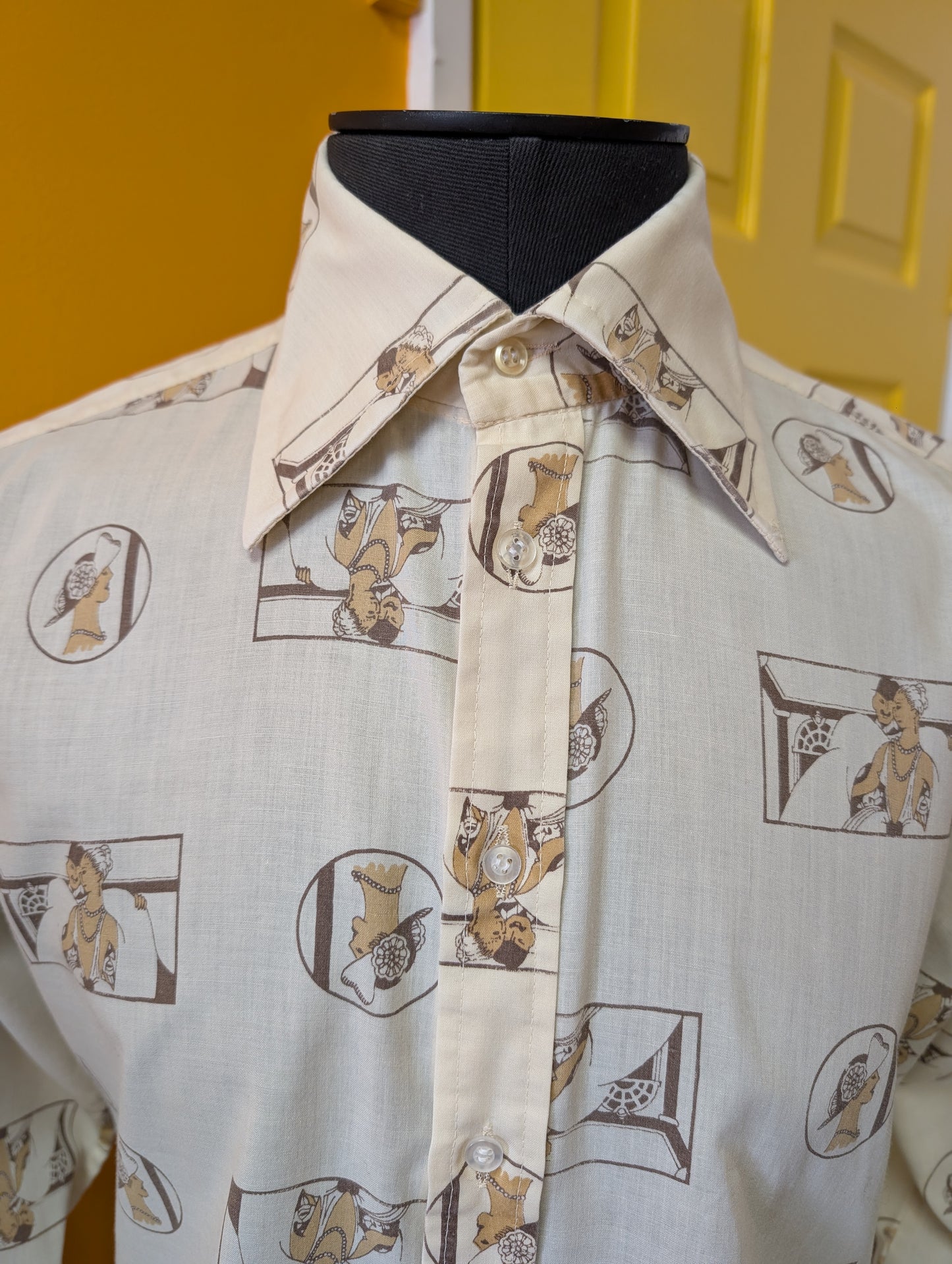 1970s Dickens novelty Art Deco print shirt