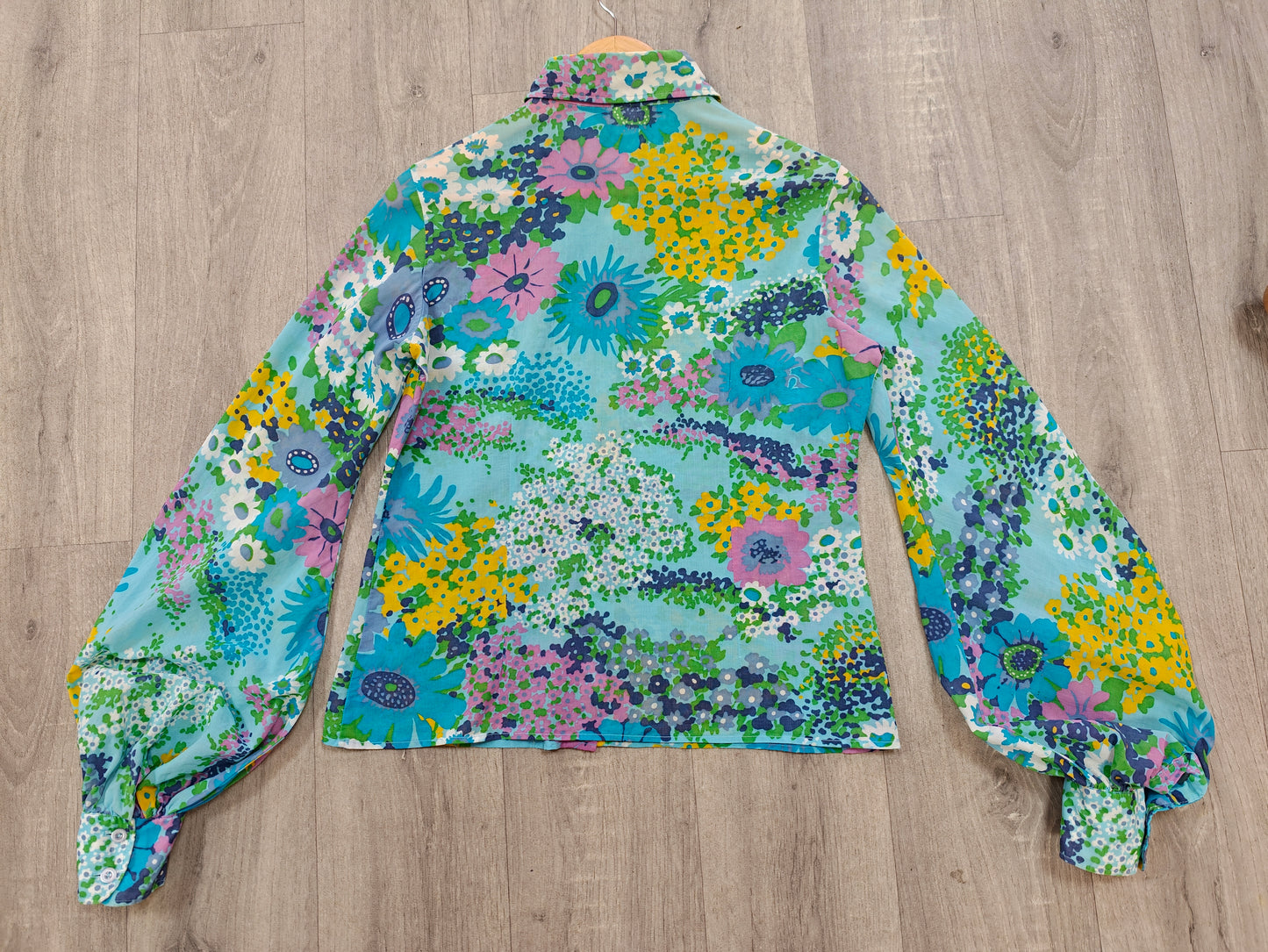1970s St Michael floral cotton balloon sleeve shirt - M